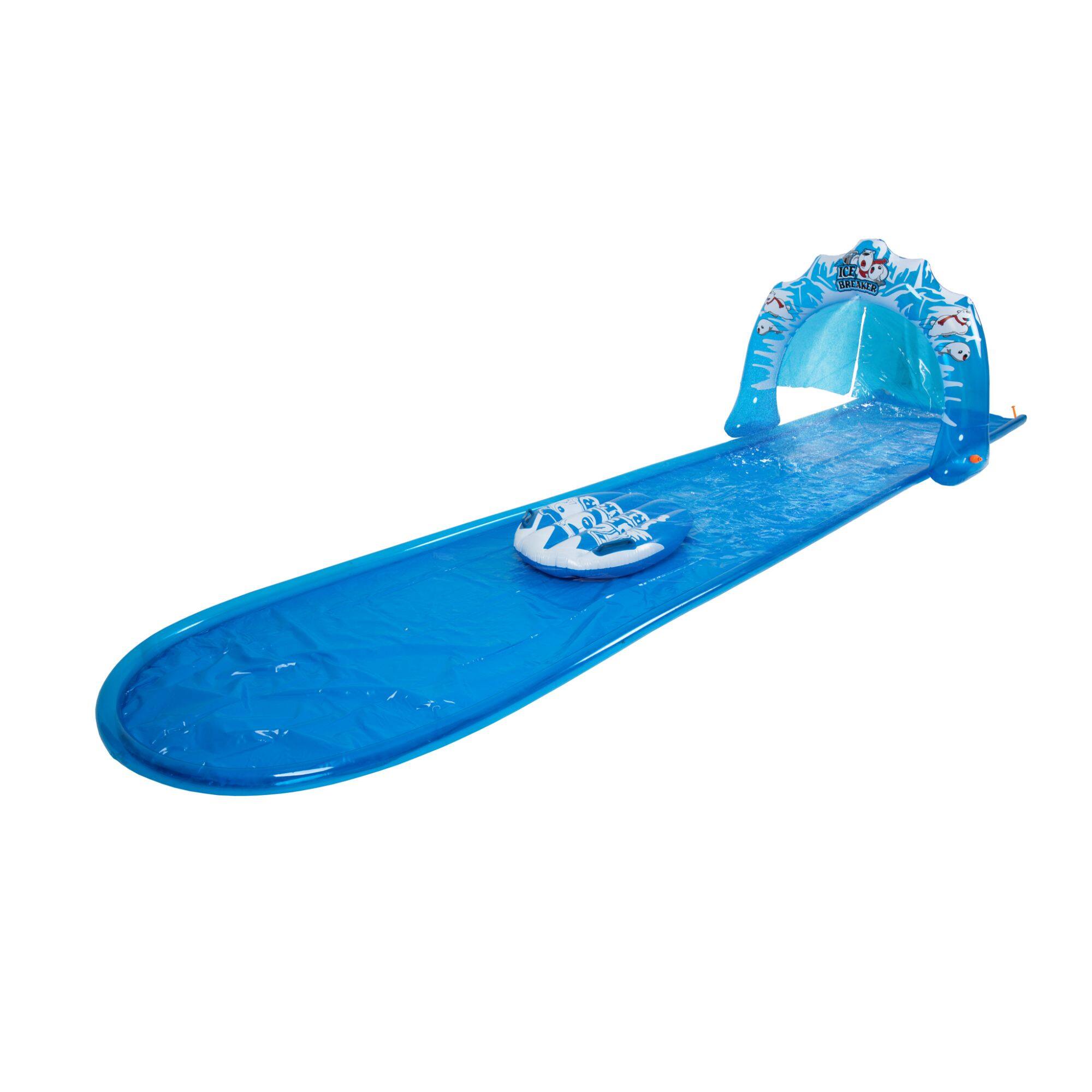 Pool Central 16ft. Blue &#x26; White Inflatable Ice Breaker Lawn Water Slide