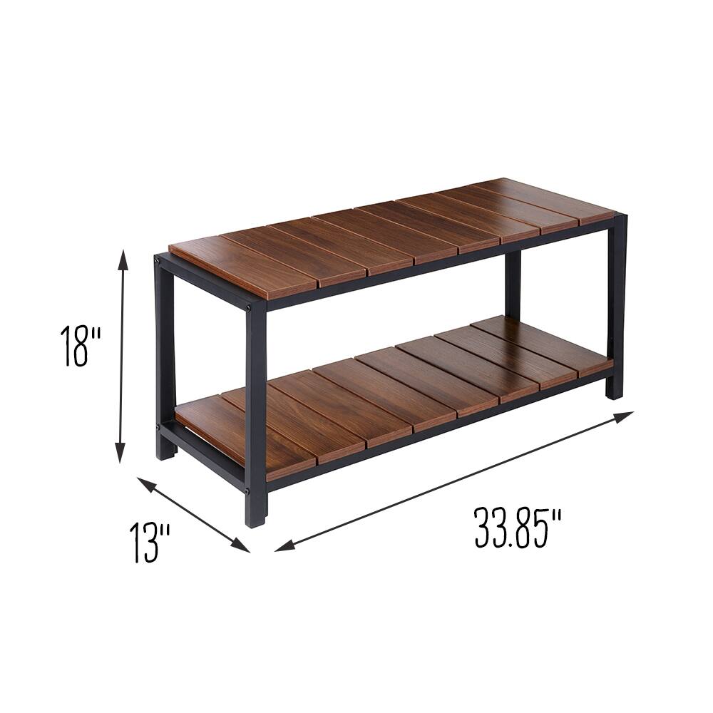 Honey Can Do Walnut 2-Tier Entryway Shoe Bench