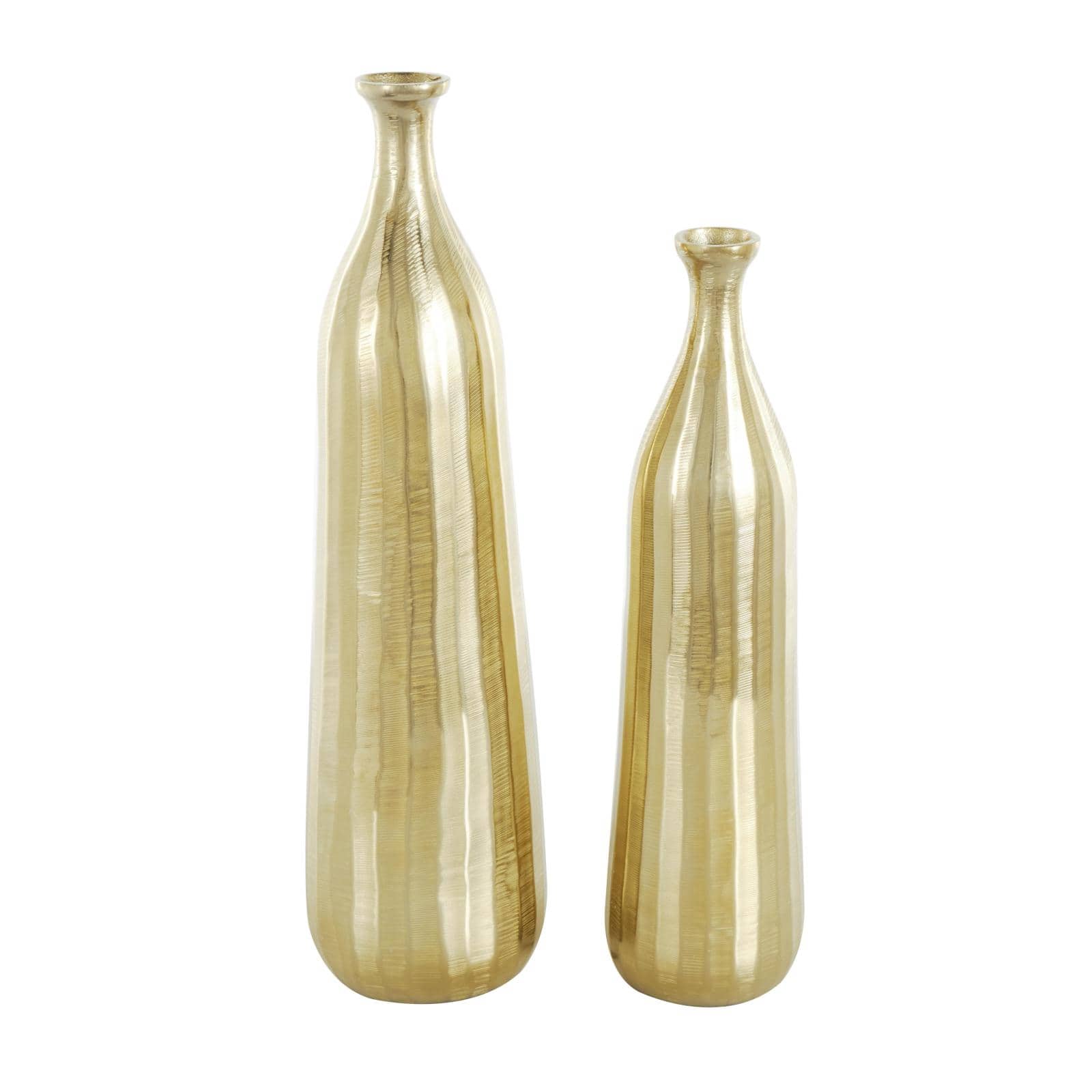 Glam Gold Wavy Textured Aluminum Vase Set