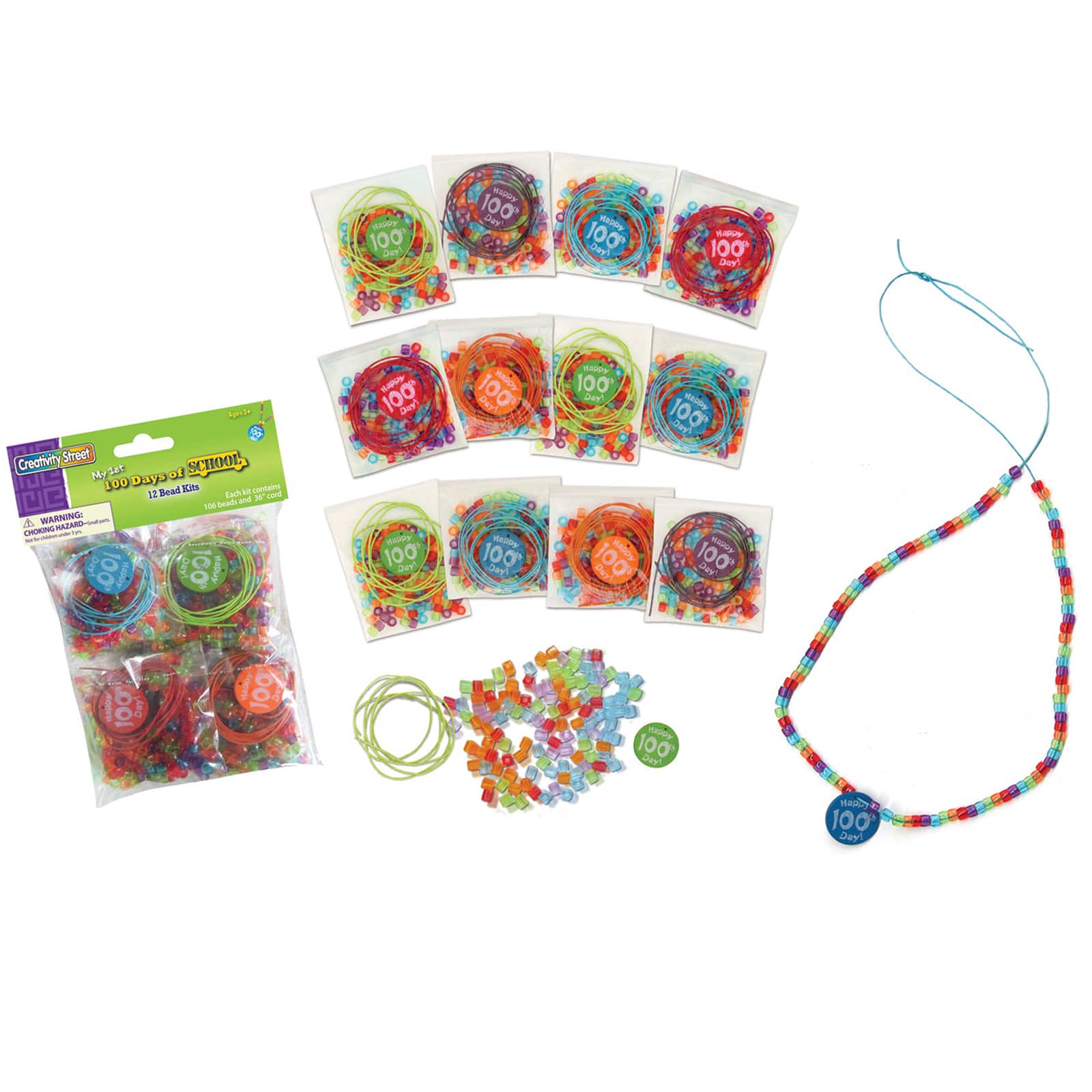Creativity Street&#xAE; 100 Days of School Assorted Sized Bead Kit, 3 Packs of 12 Kits