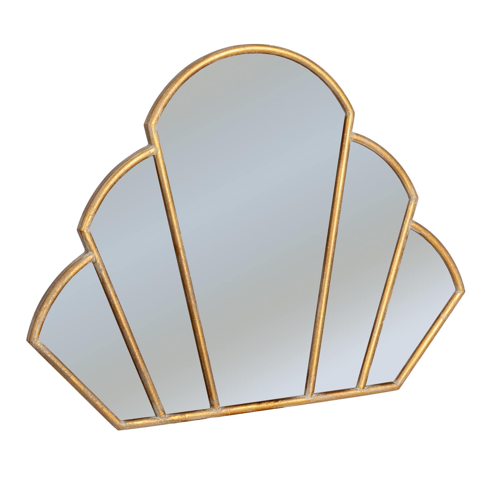 Hello Honey&#xAE; 33&#x22; Antique Gold Finish Modern Scallop Shaped Metal Wall Mirror