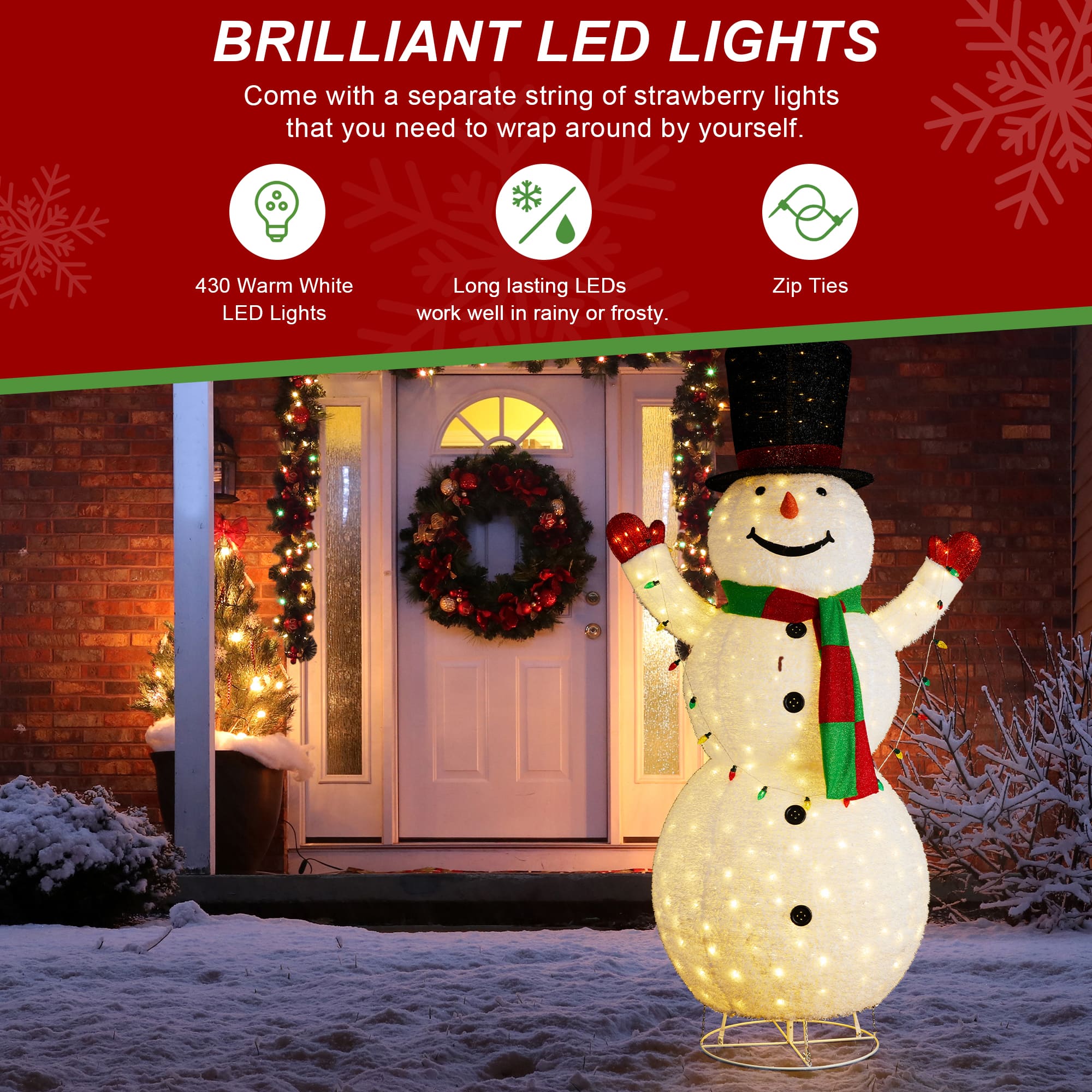Glitzhome&#xAE; 94.5&#x22;H Lighted Christmas 3D Foldable Fabric Snowman Outdoor Decor