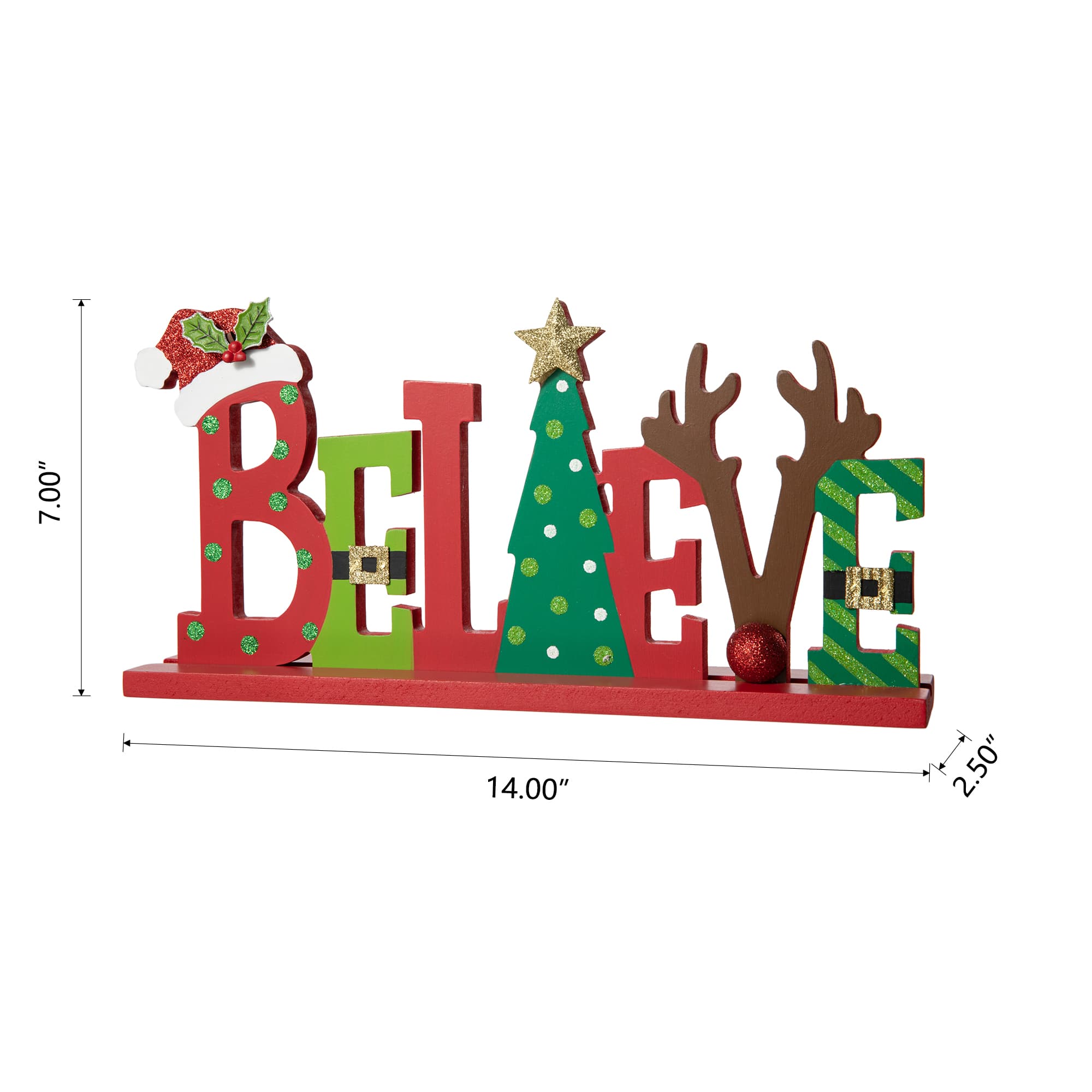 Glitzhome&#xAE; 14&#x27;&#x27; BELIEVE Wooden Christmas Table D&#xE9;cor