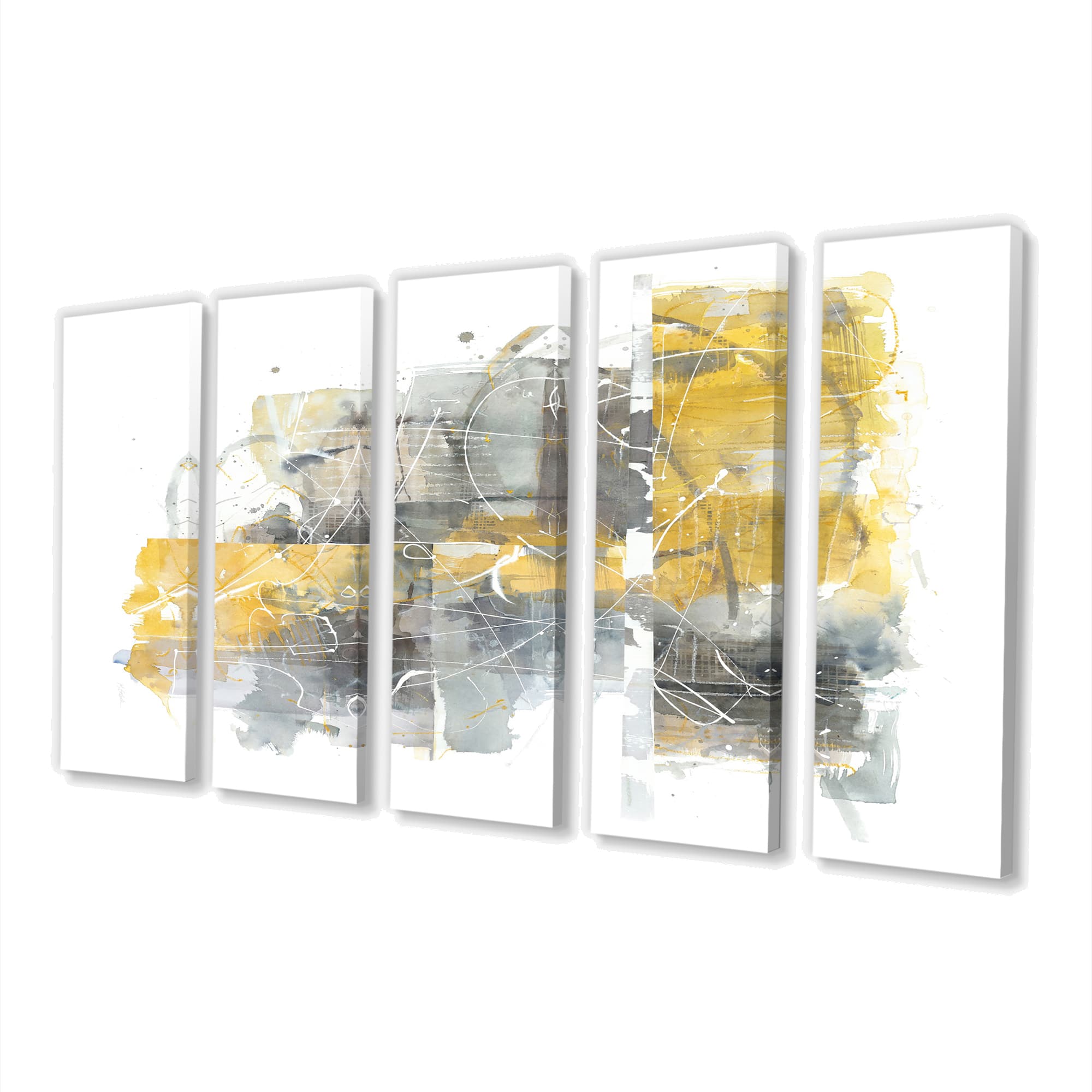 Designart - Moving In and Out of Traffic II Yellow Grey - Geometric Canvas Artwork