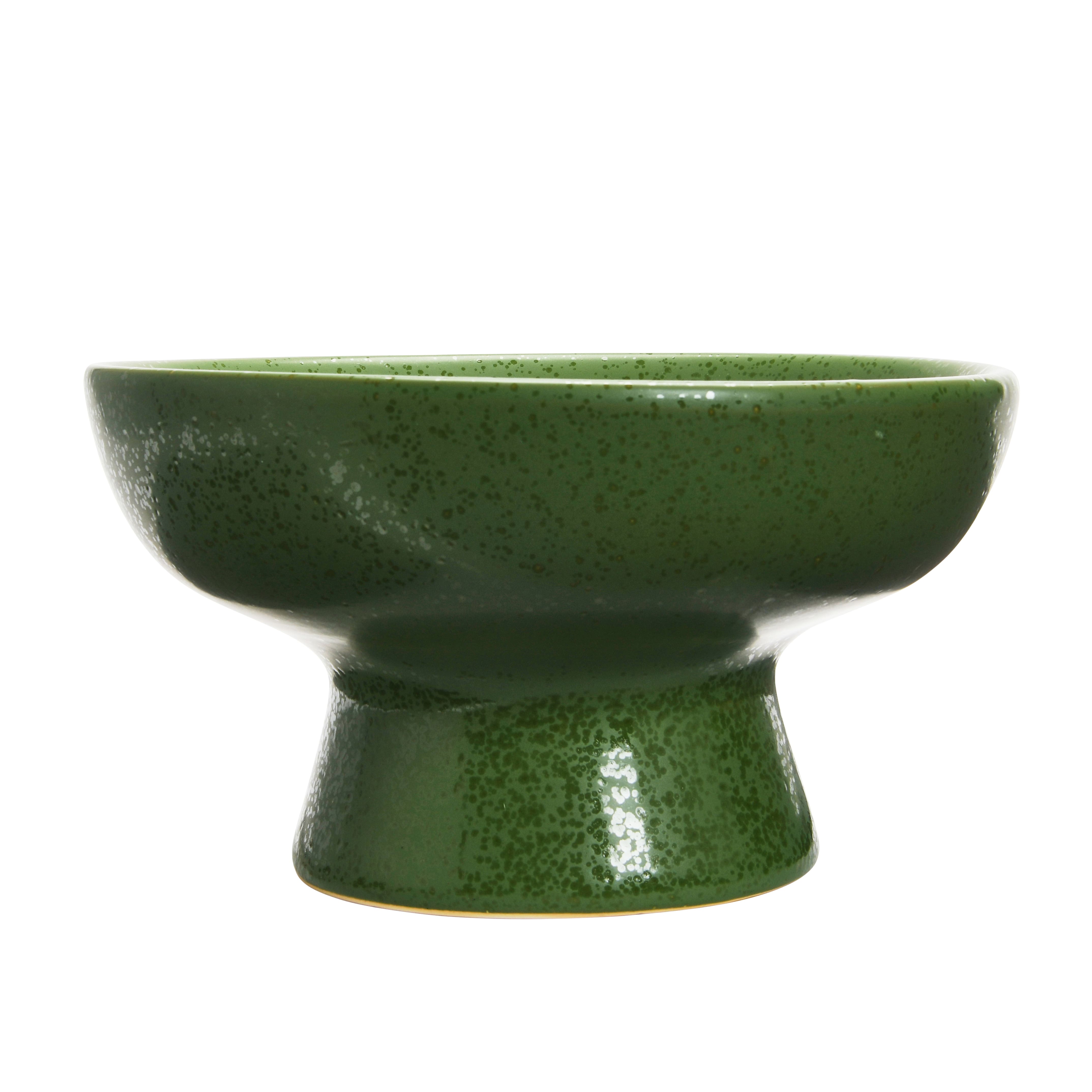 Matte Green Reactive Glaze Stoneware Footed Bowl