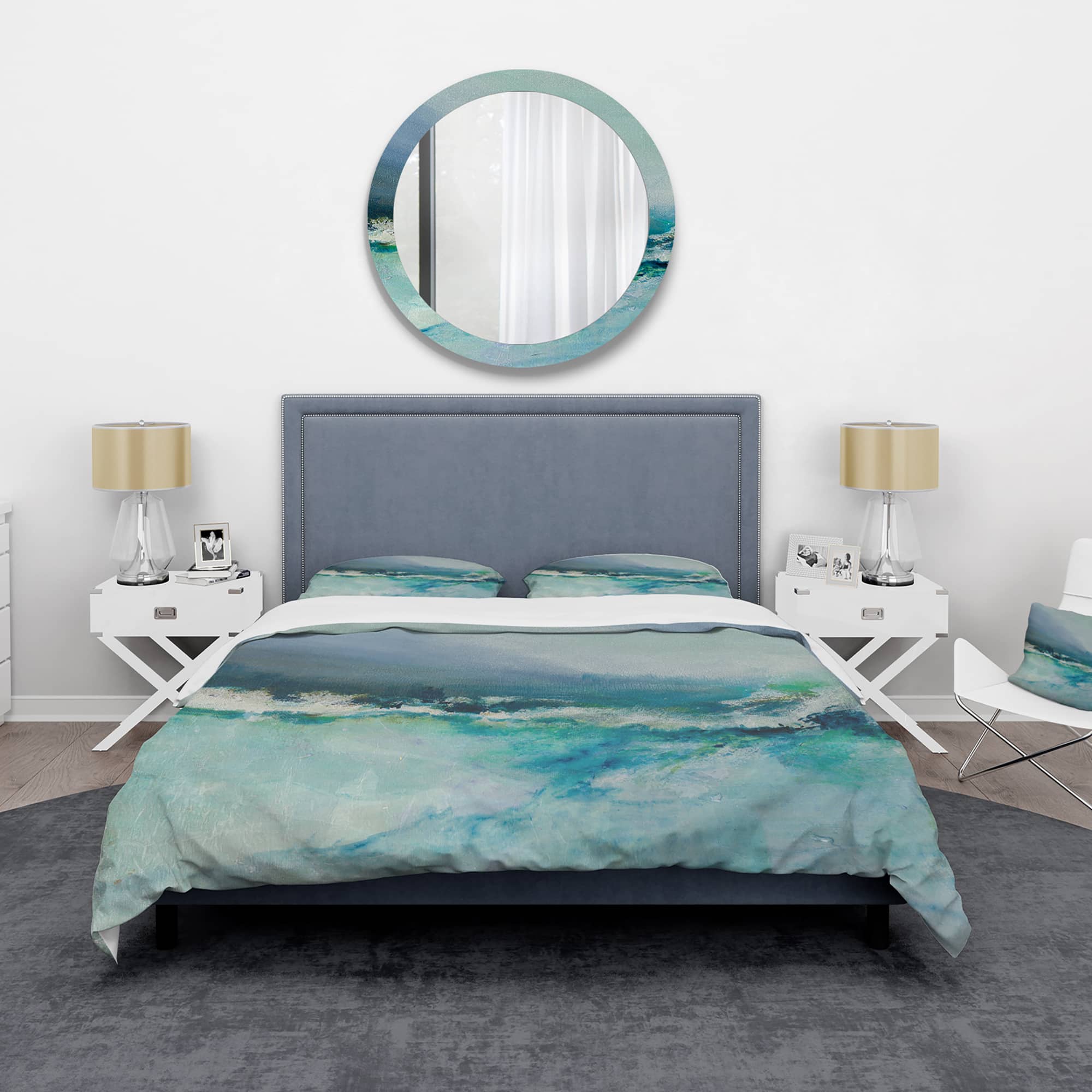 Designart &#x27;Indigo Abstract Watercolor Blue&#x27; Coastal Bedding Set - Duvet Cover &#x26; Shams