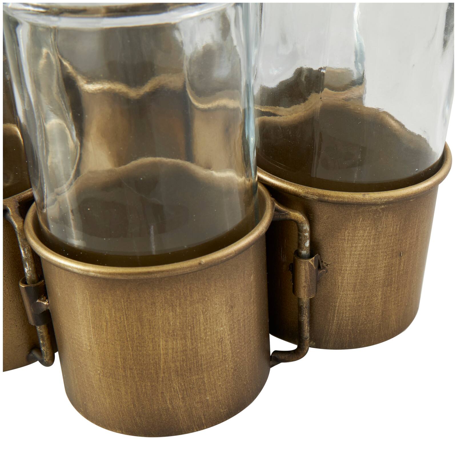 22" Gold Metal Adjustable Bottle Vase with Clear Glass Bottles