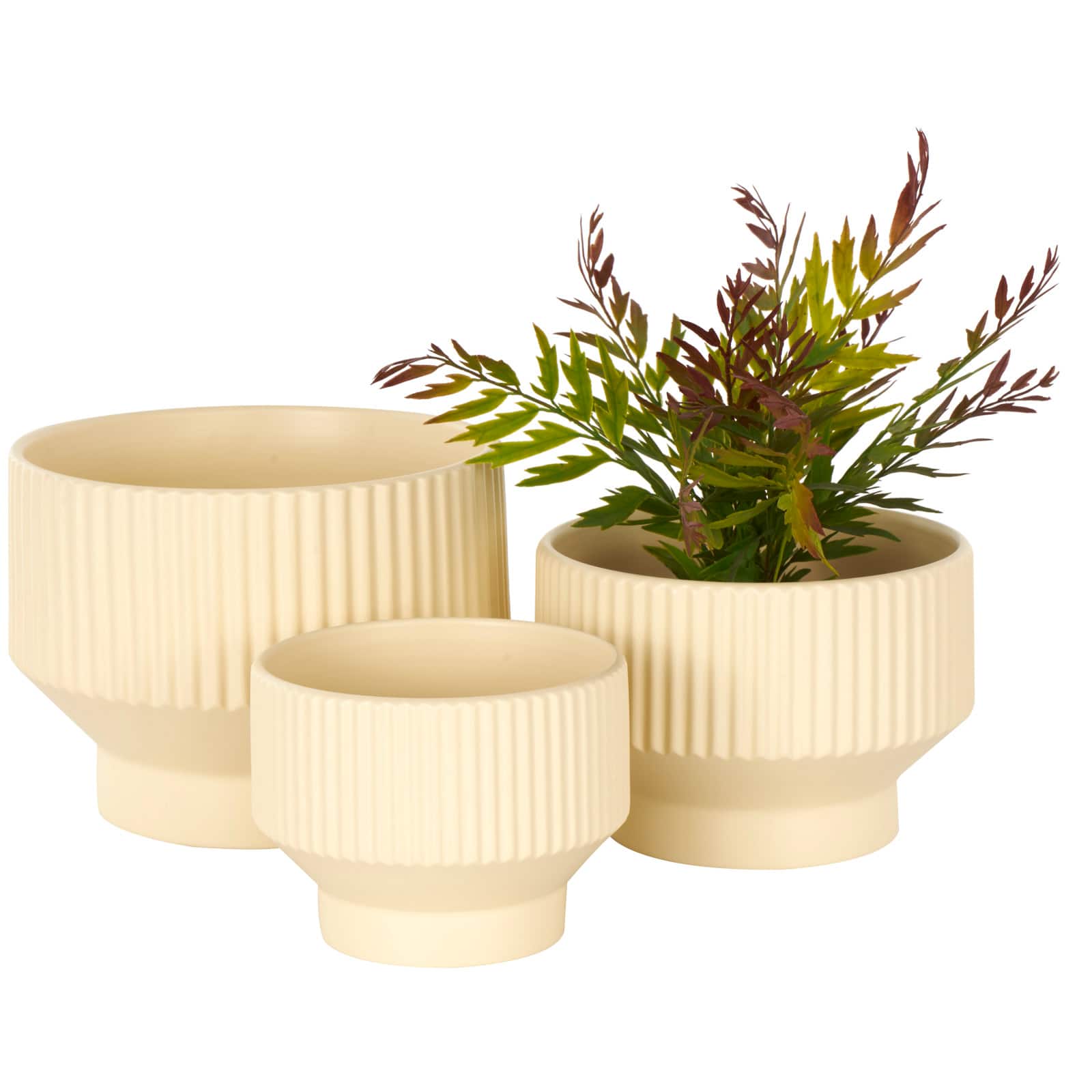 Linear Grooves Wide Ceramic Planter Set