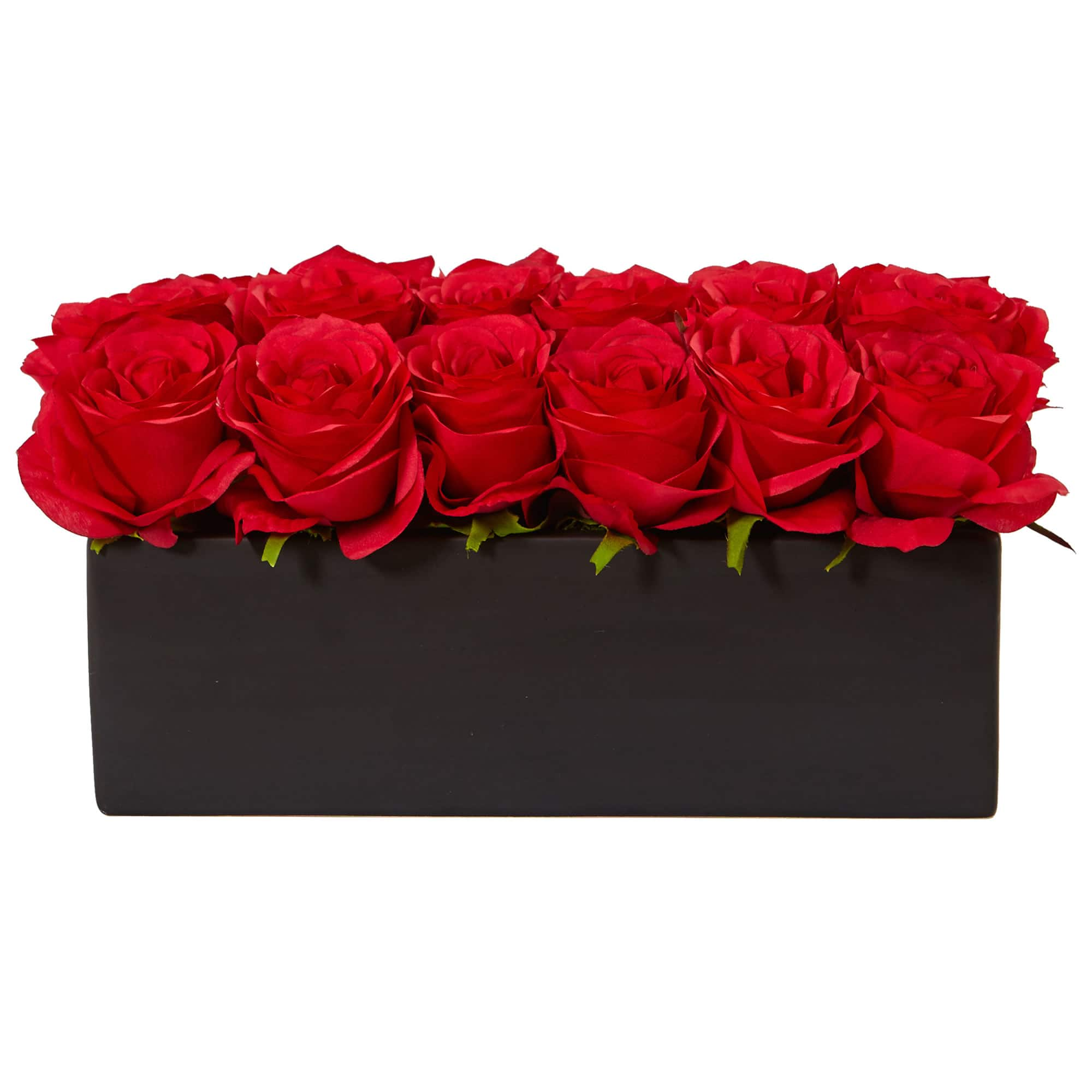 12.5&#x22; Dozen Silk Roses in Ceramic Rectangular Planter