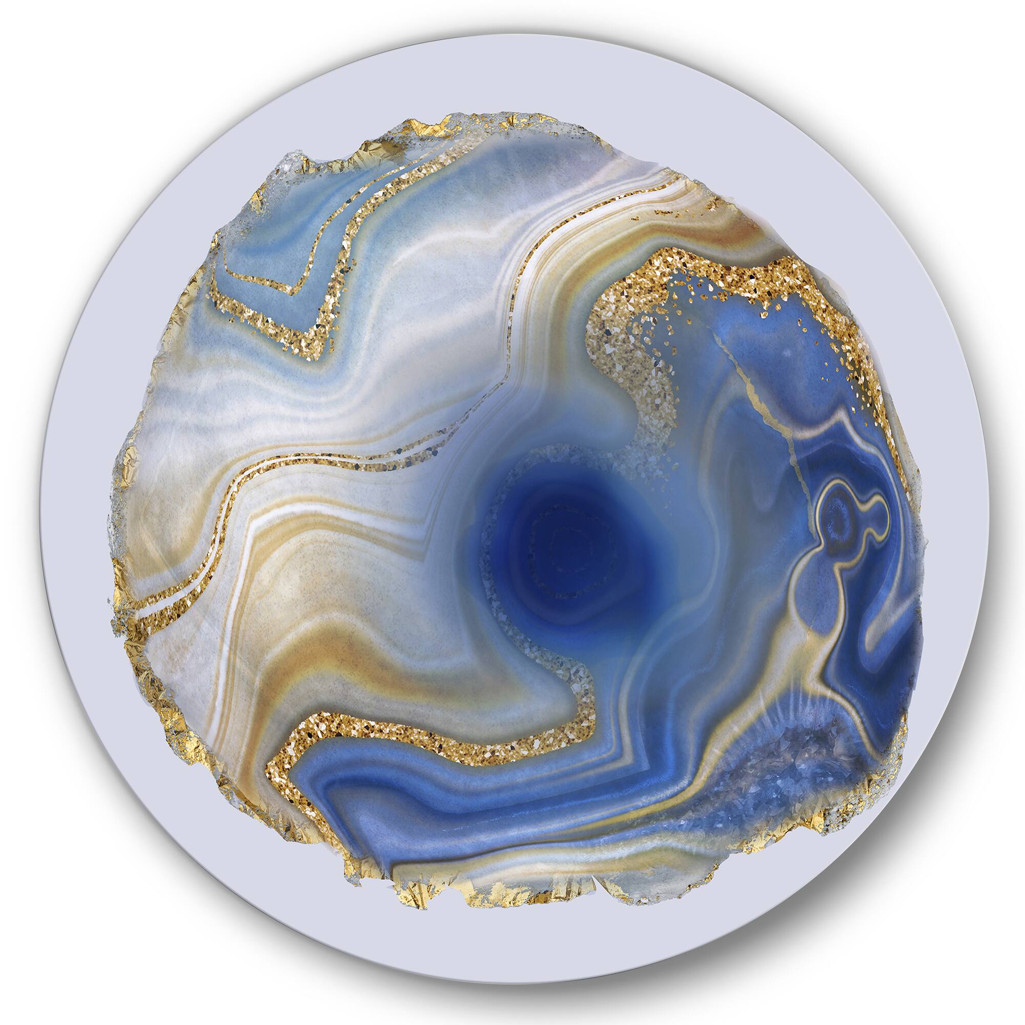 Designart - Ocean Blue Golden Jasper Agate I - Glam Round Circle Metal Wall Decor
