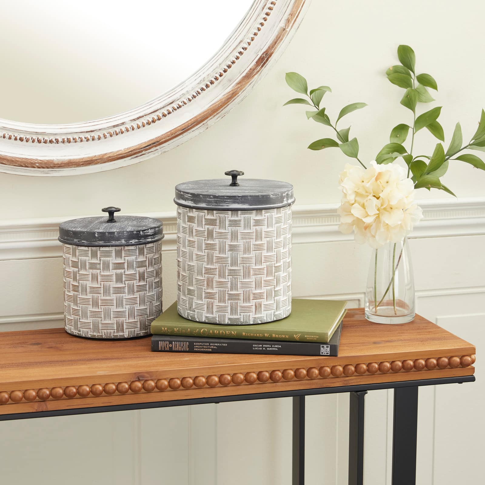 Brown Metal Decorative Cylinder Jar Set