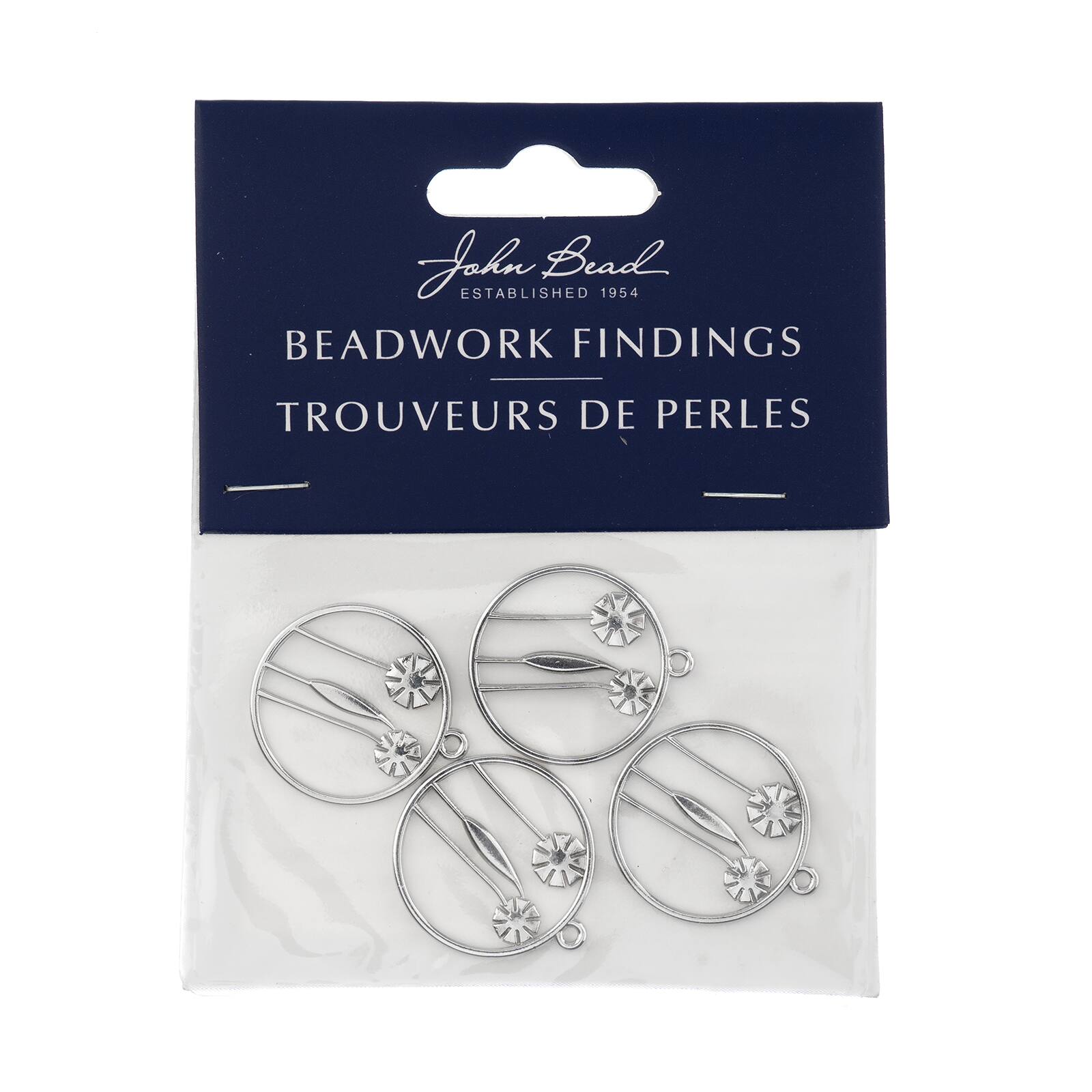 John Bead Silver Circle with Flowers Pendants, 4ct.