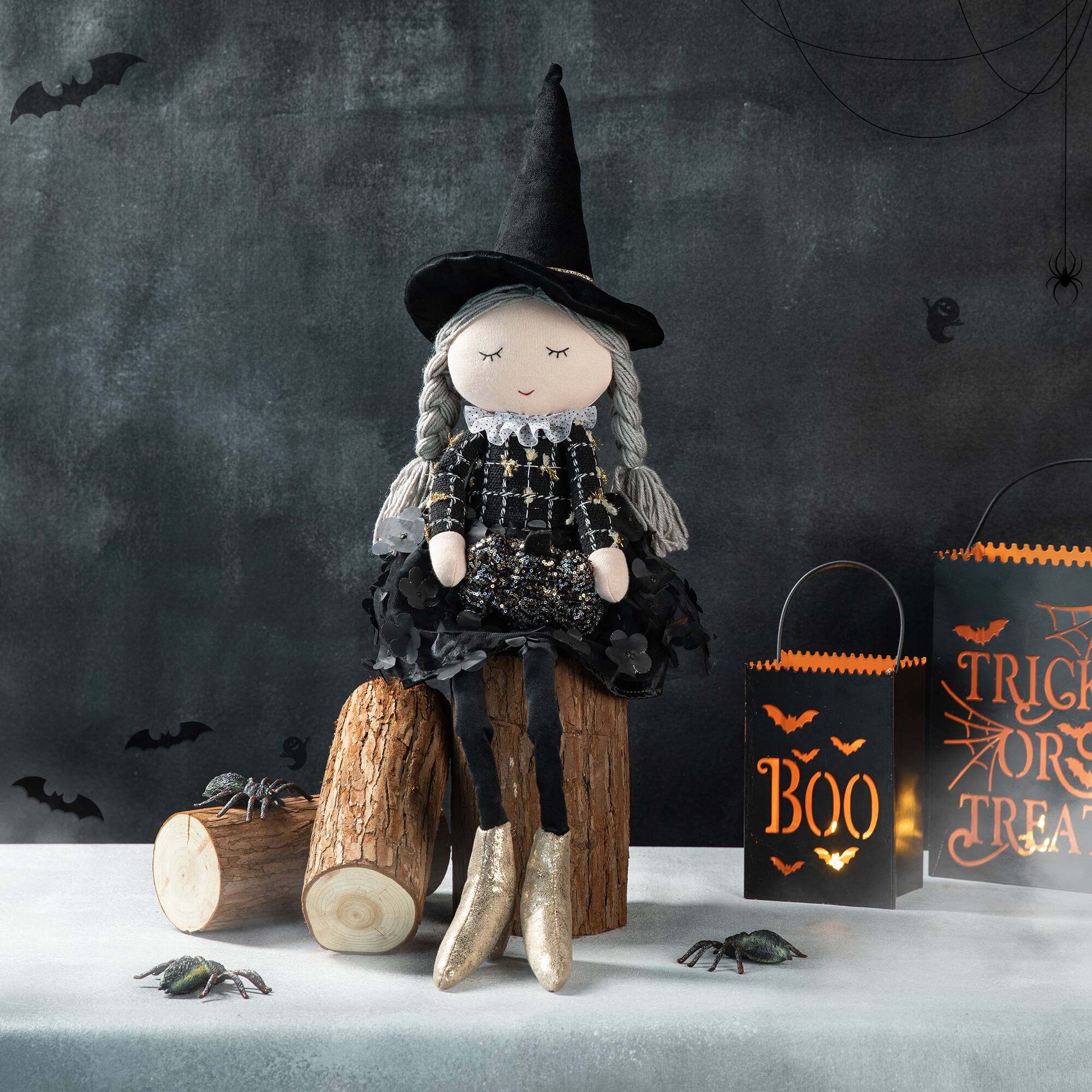 Glitzhome&#xAE; 29&#x22; Halloween Fabric Dressed Witch Sitter