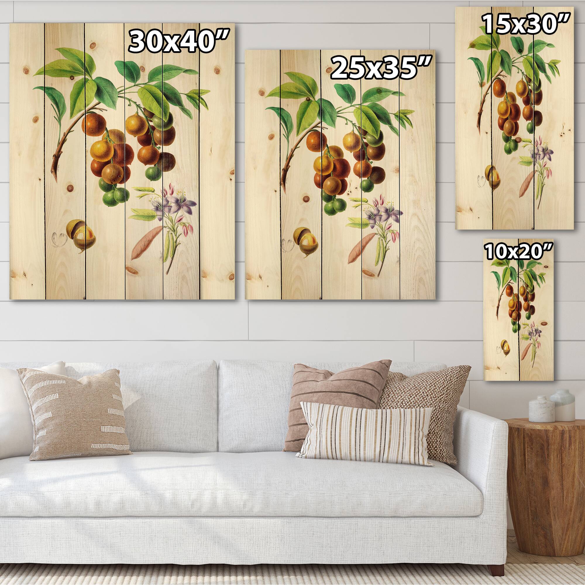 Designart - Vintage Fruits III - Farmhouse Print on Natural Pine Wood