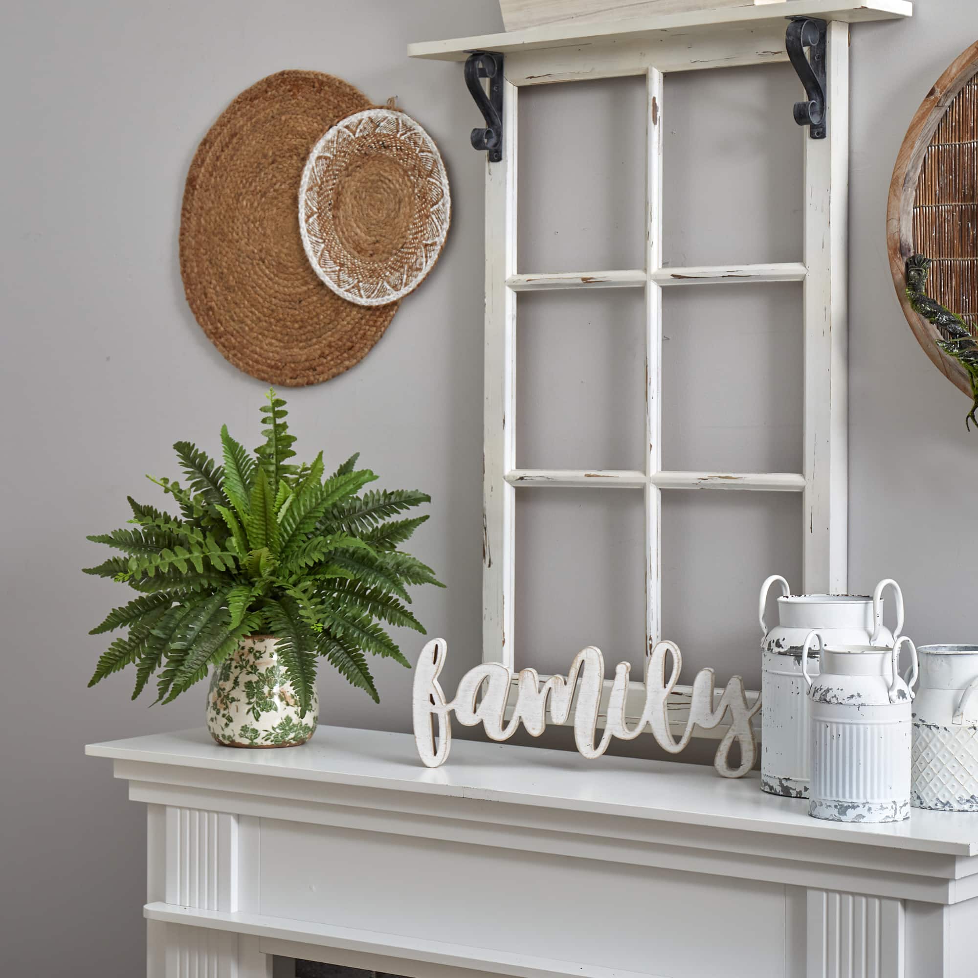 15" Boston Fern Artificial Plant with Tuscan Ceramic Green Scroll Planter