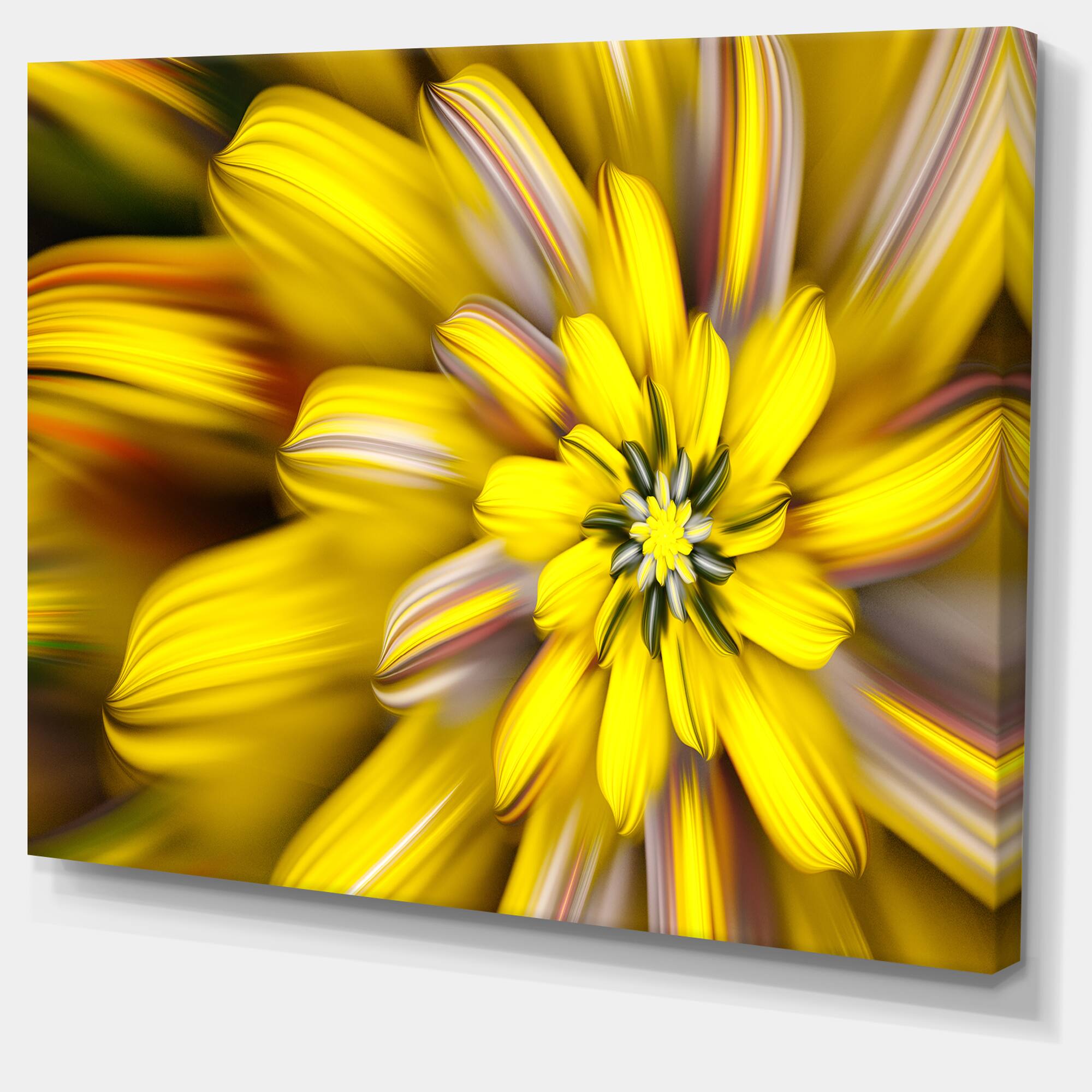 Designart - Massive Yellow Fractal Flower - Floral Canvas Art Print