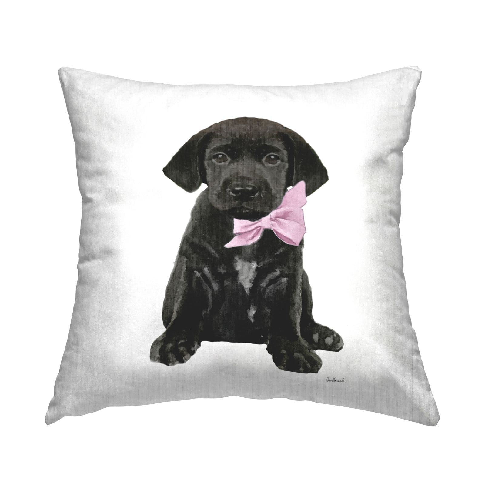 Stupell Industries Black Puppy Pink Glam Bow Pet Portrait Throw Pillow, 18&#x22; x 18&#x22;