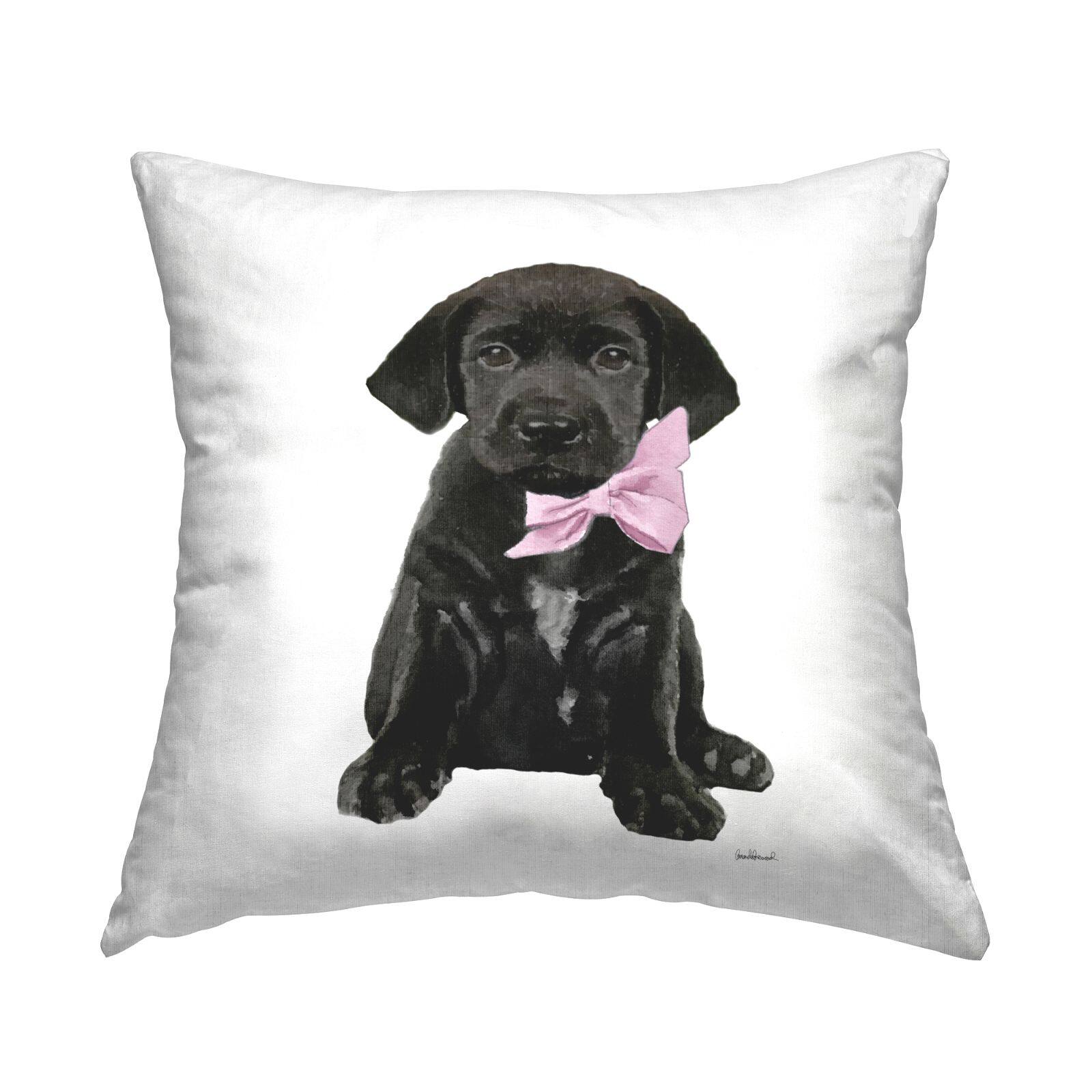 Stupell Industries Black Puppy Pink Glam Bow Pet Portrait Throw Pillow, 18" x 18"