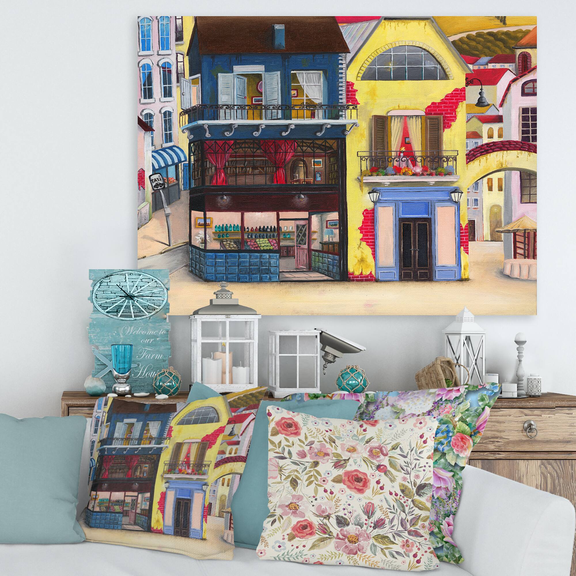 Designart - The Facade of The Buildings In A Cozy Streets - French Country Canvas Wall Art Print
