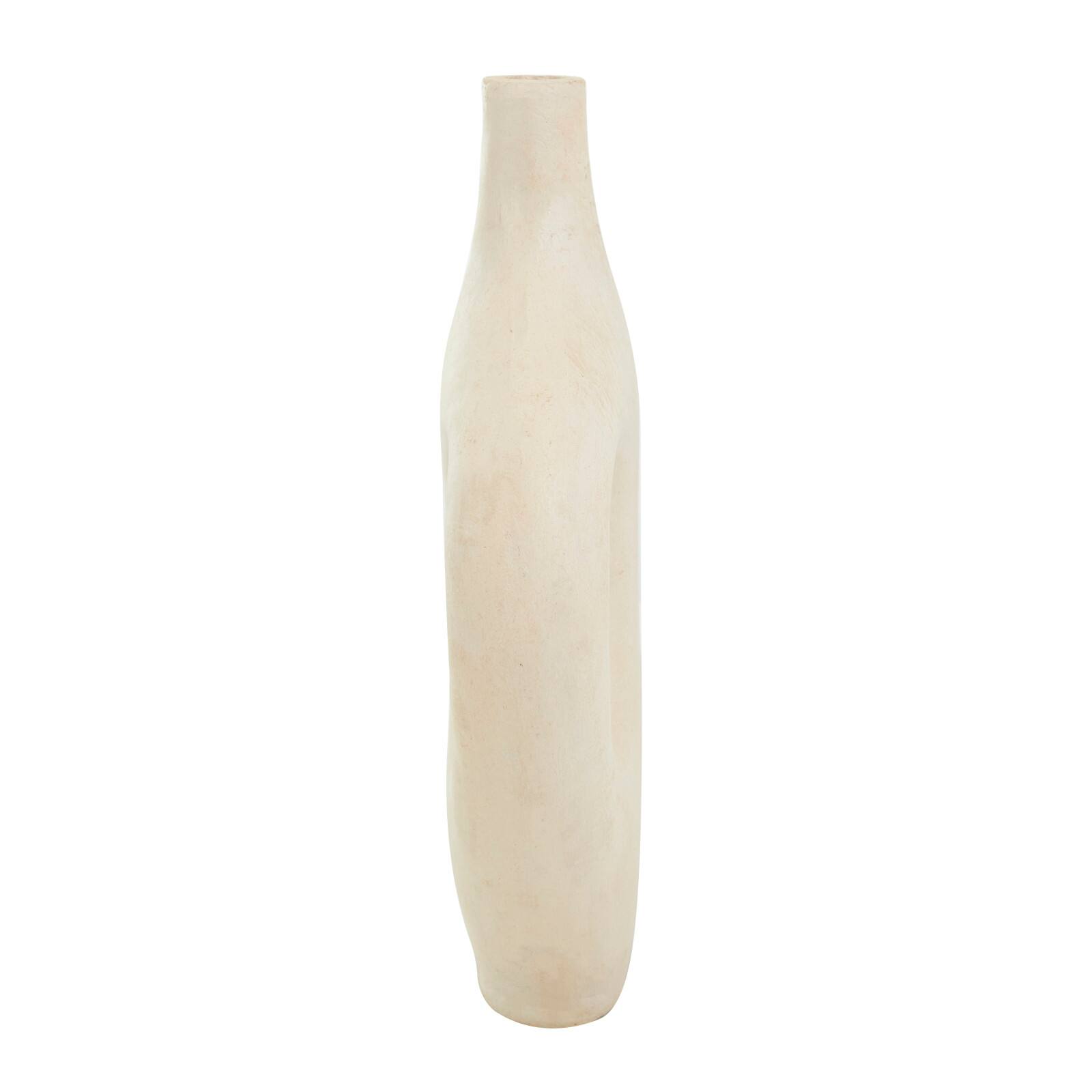 17" Beige Paper Mache Abstract Double Handle Vase