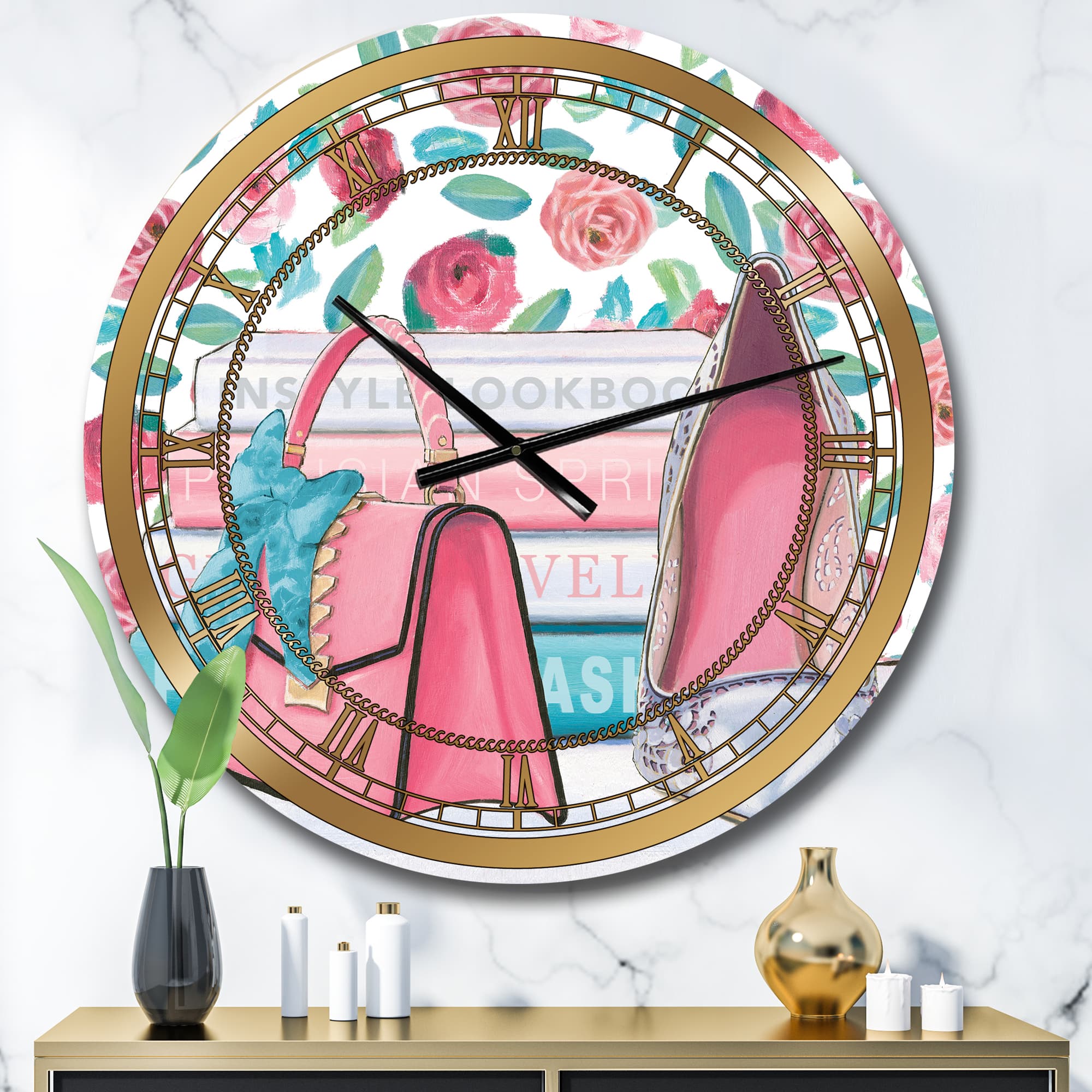 Designart &#x27;Pink Fashion High Heels I Glam Wall Clock