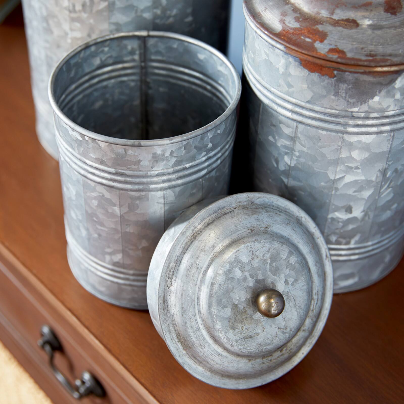 Gray Farmhouse Decorative Metal Cannister Set