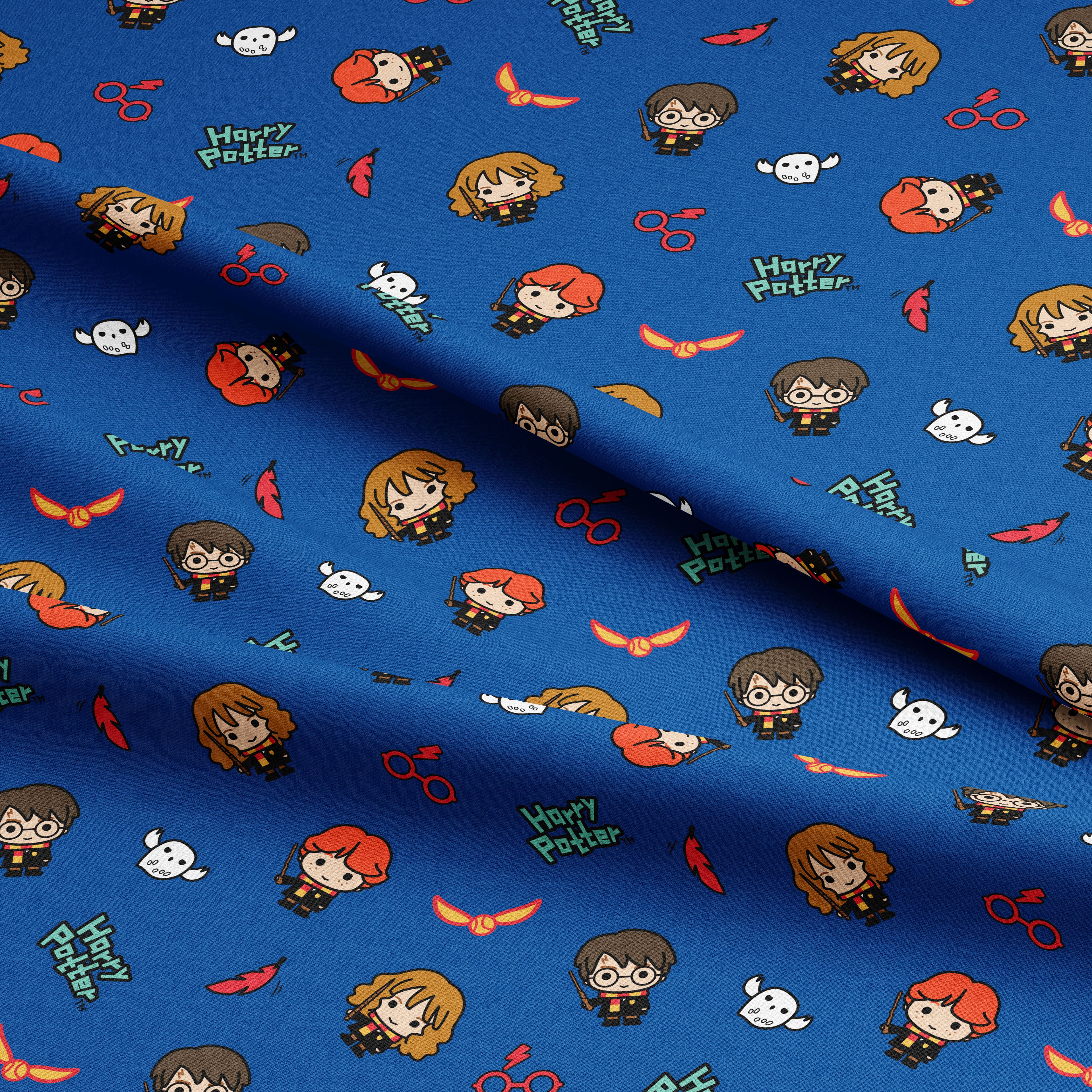 Harry Potter&#x2122; Blue Kawaii Trio Toss Cotton Fabric