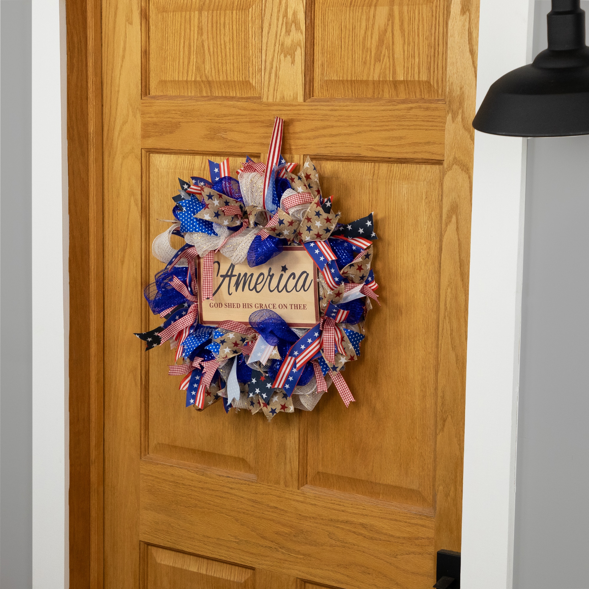 18&#x22; America God Shed His Grace on Thee Patriotic Bow Wreath