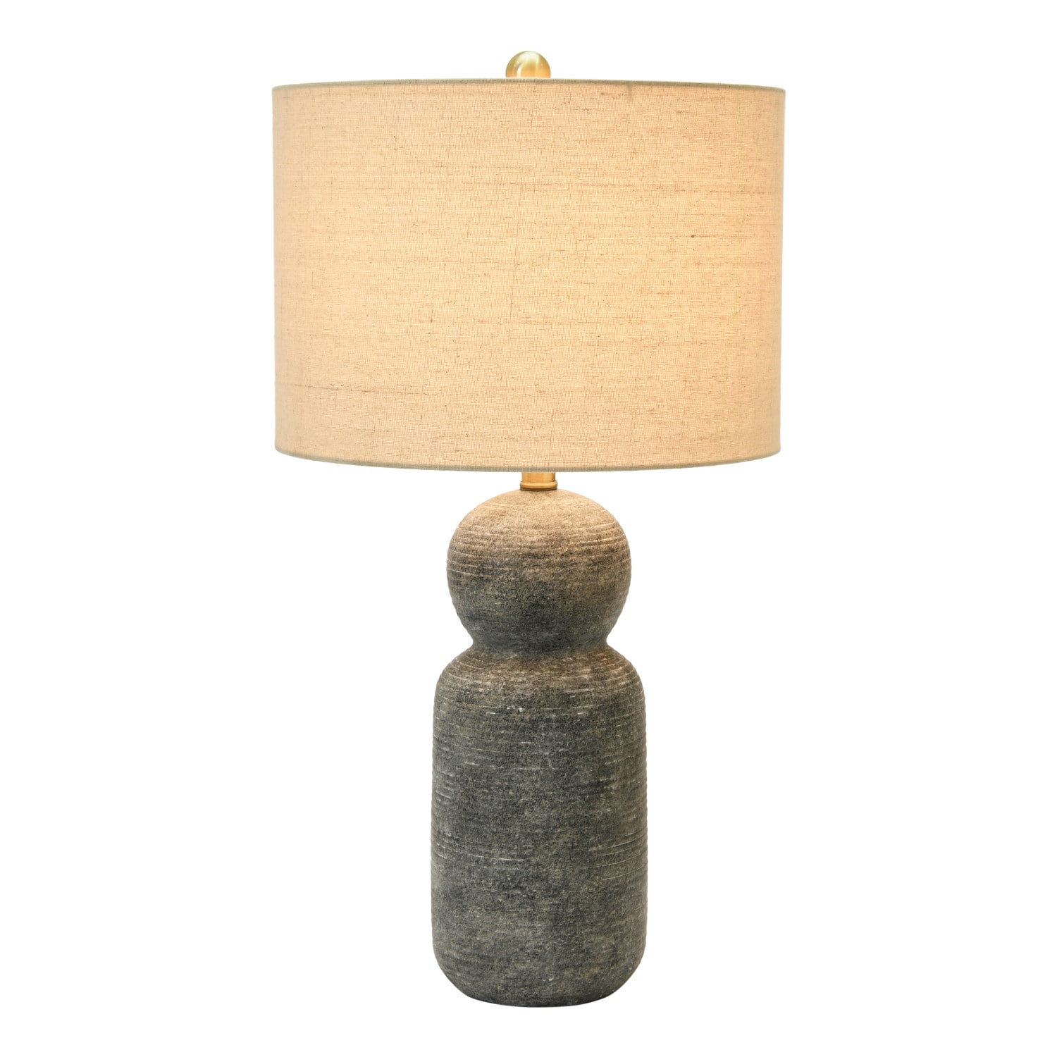 26.5&#x22; Curvy Gray Stoneware Desk Lamp with Linen Drum Shade