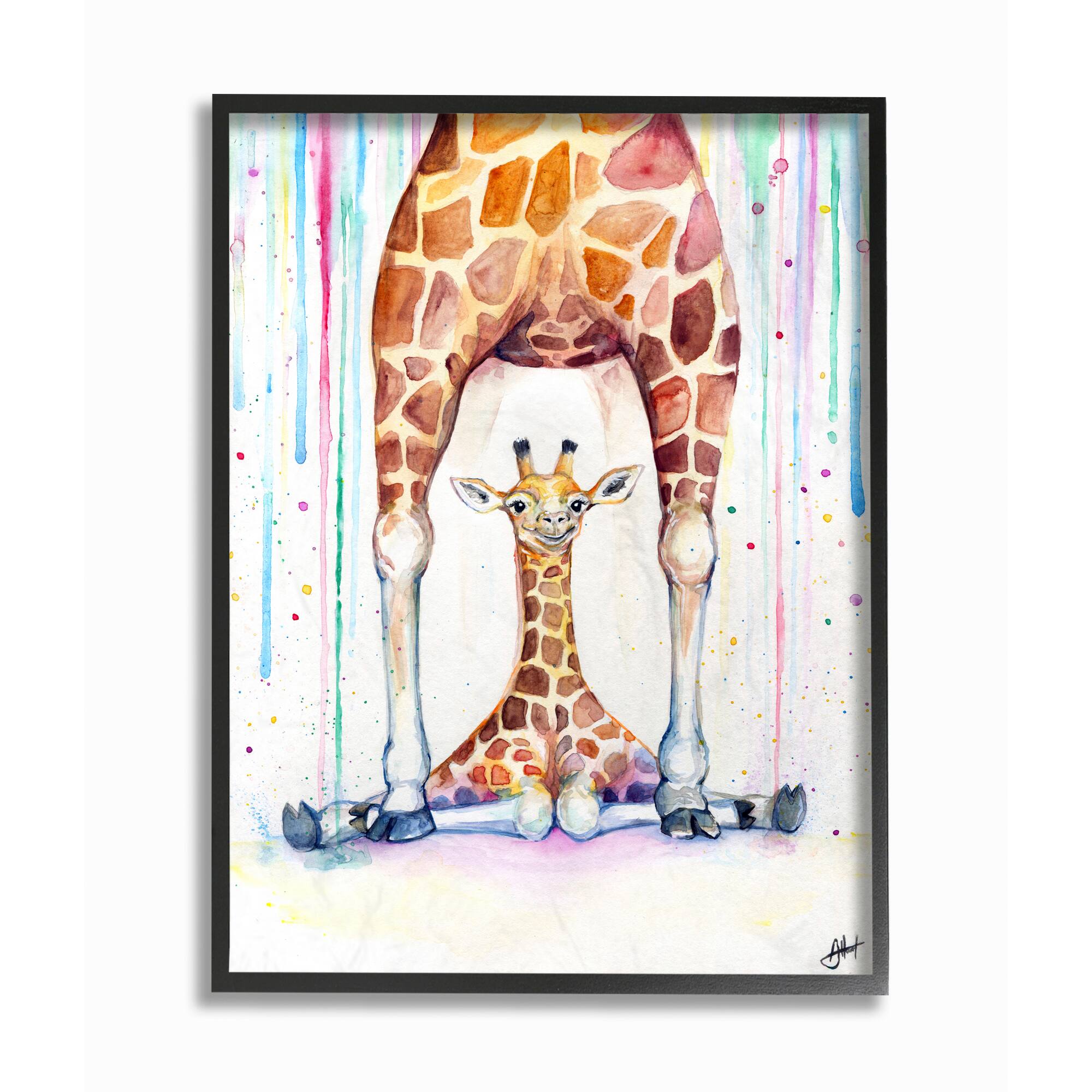 Stupell Industries Colorful & Cute Watercolor Giraffes Framed Wall Art