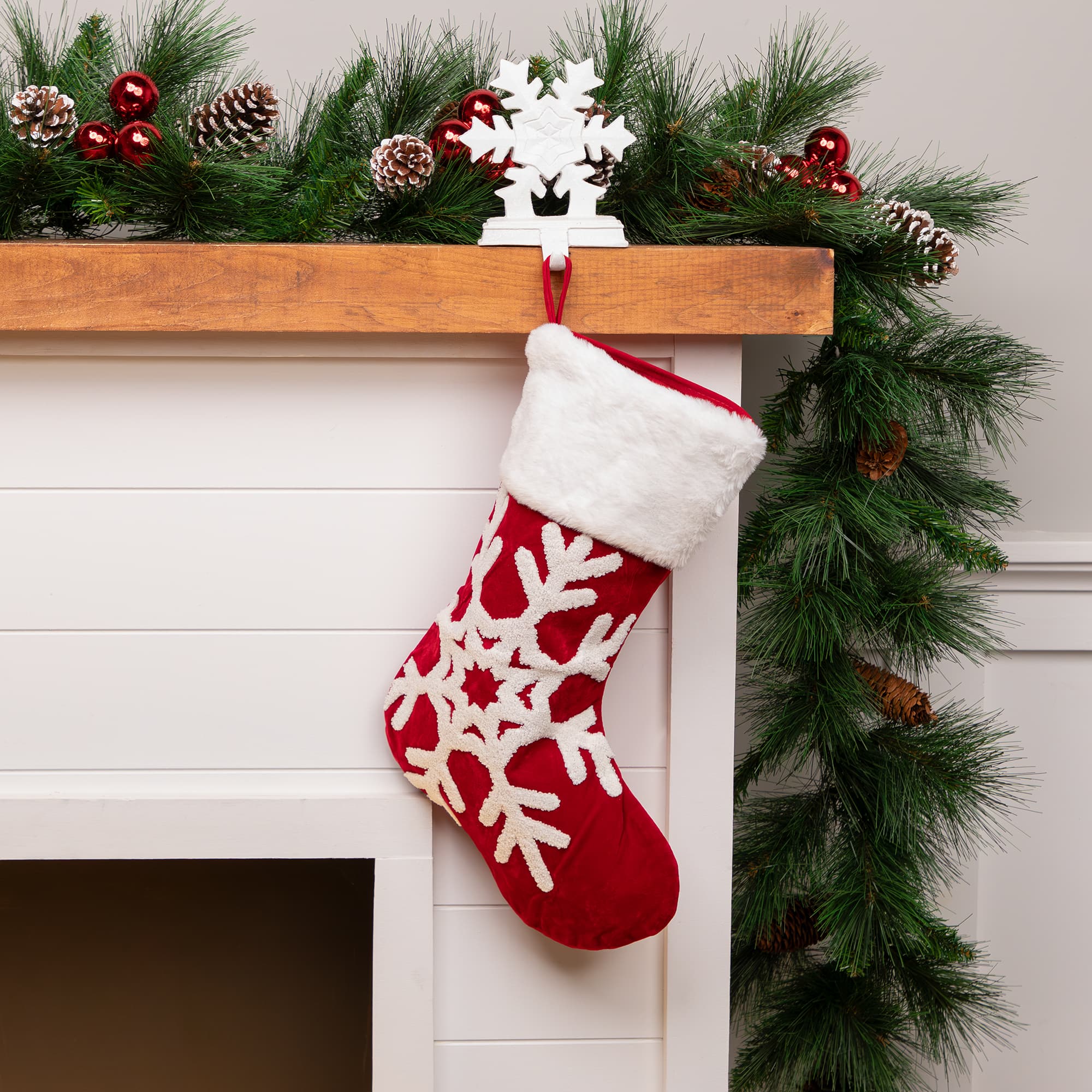 Reindeer and Snowflake Embroidered Christmas Stockings - 20&#x22; - Set of 3