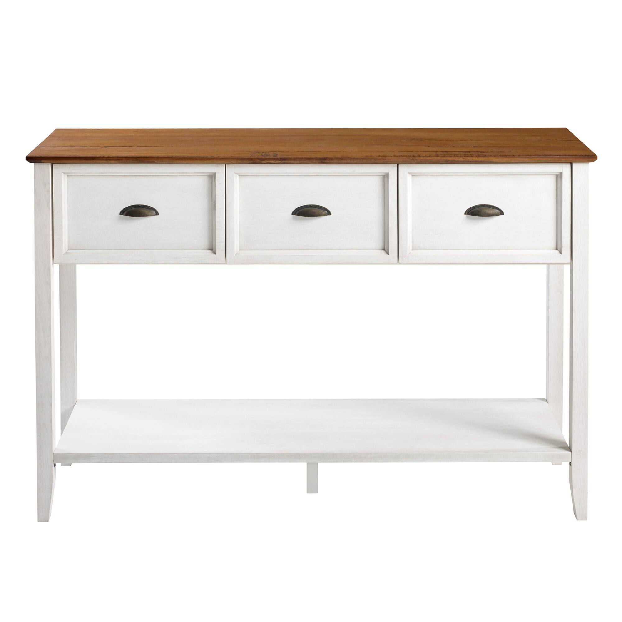 Walker Edison 52" Reclaimed Barnwood & White 3-Drawer Buffet Table