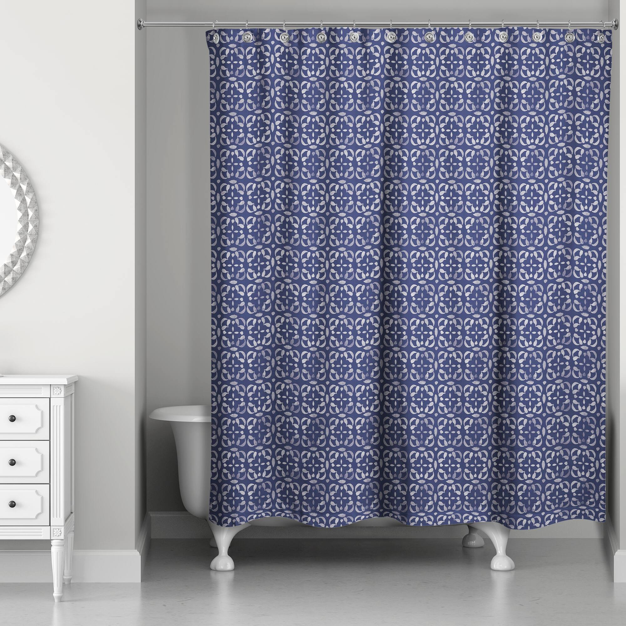 Navy Medallion Pattern 71" x 74" Shower Curtain