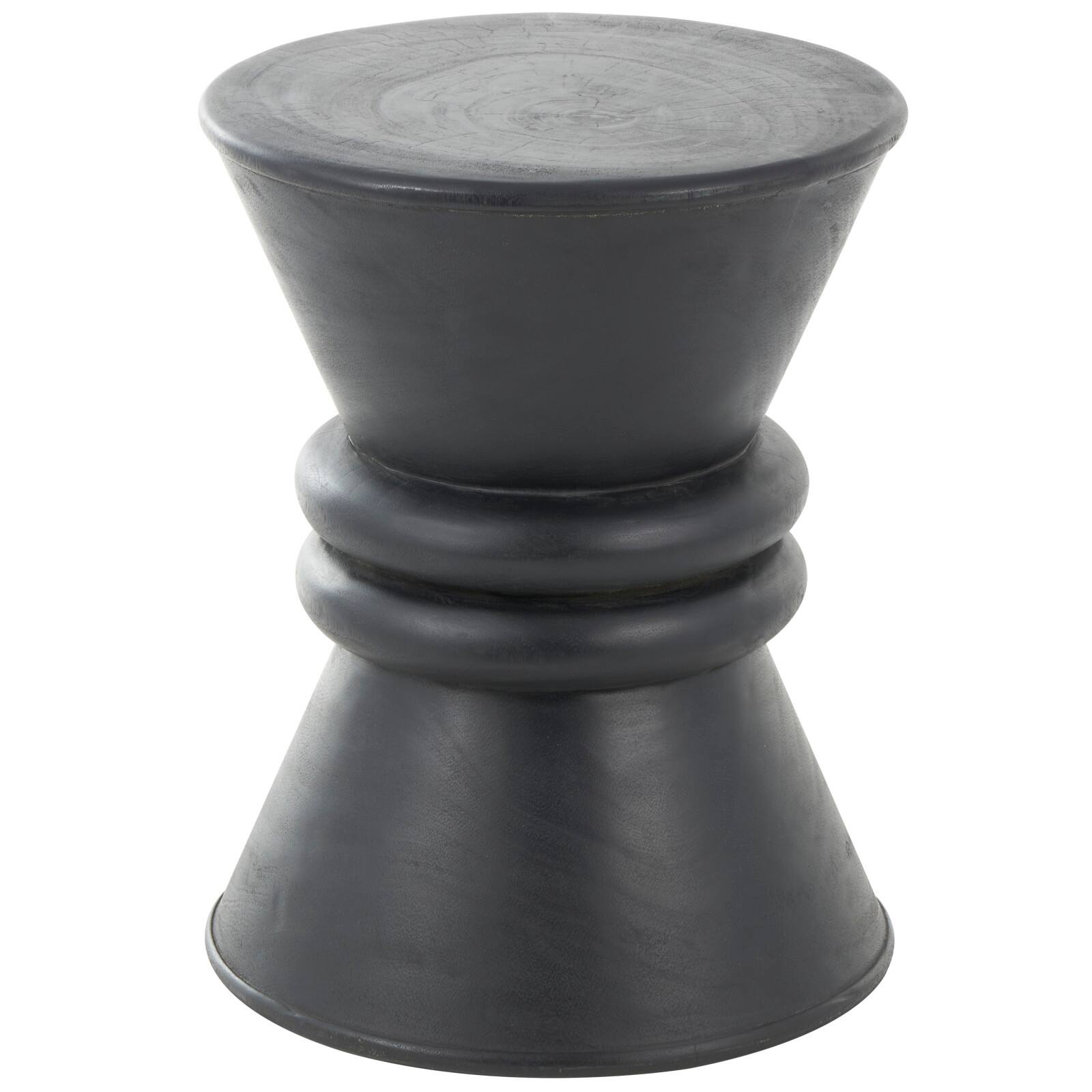 18" Black Wood Handmade Carved Hourglass Accent Table with 3D Ring Center