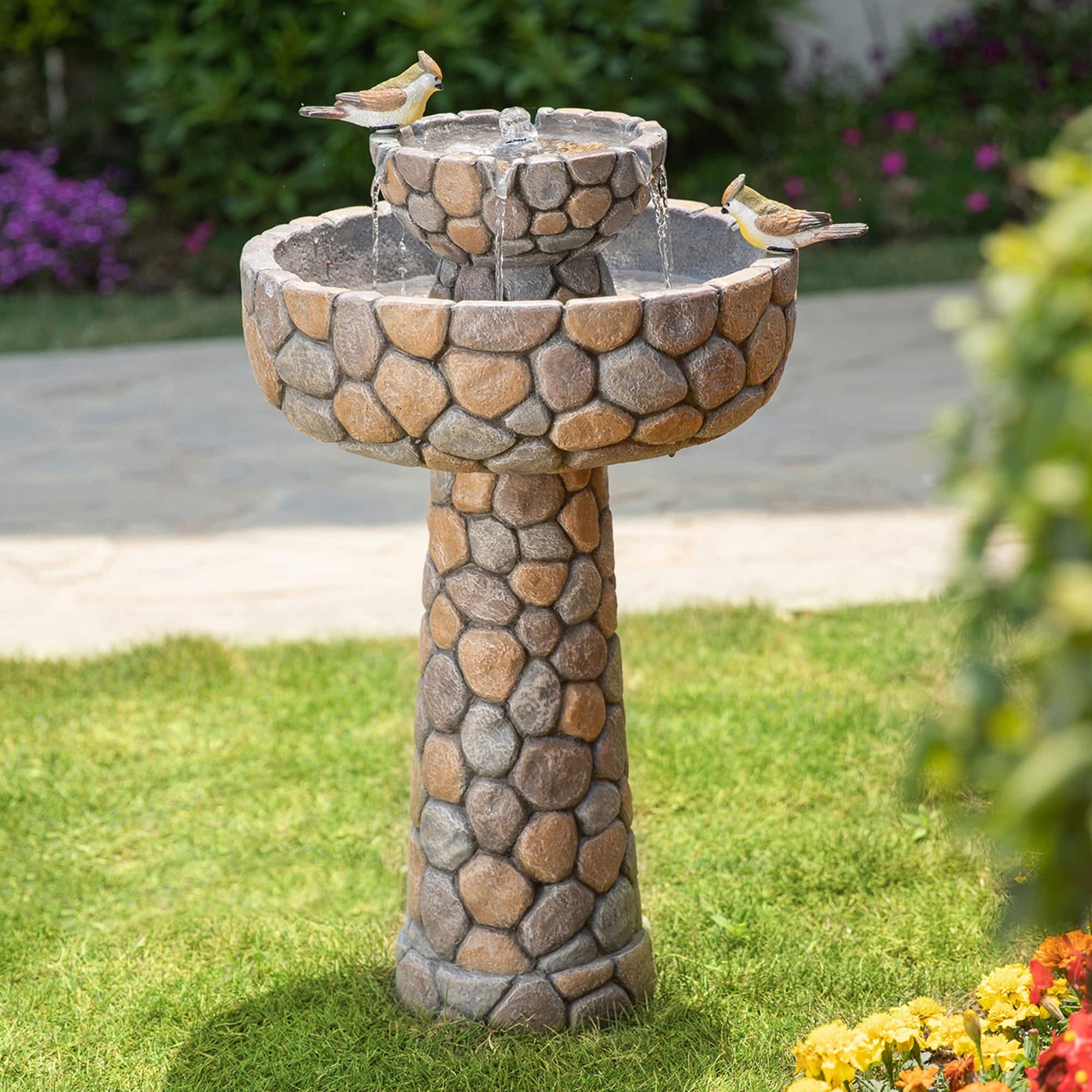 Glitzhome&#xAE; 2ft. 2-Tier Stone-Like Outdoor Birdbath Fountain