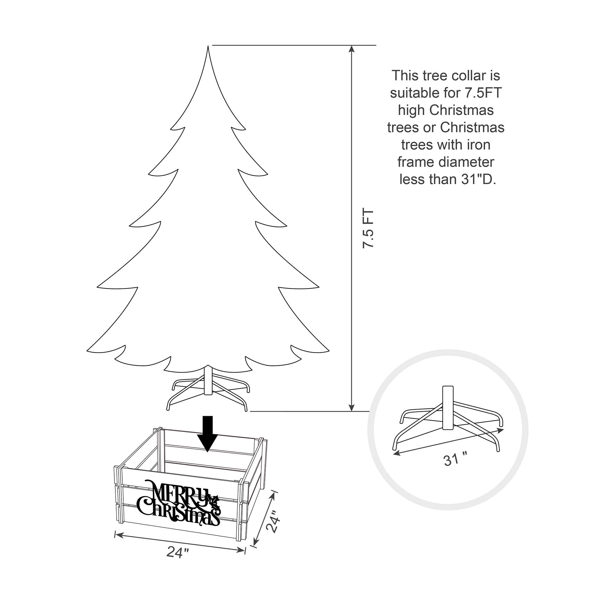 Glitzhome&#xAE; Merry Christmas Wood Crate Tree Collar