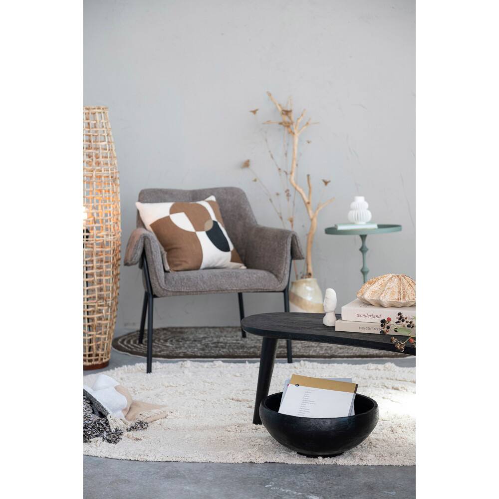 Hello Honey&#xAE; Beige Modern Oval Cotton Tufted Rug With Woven Line Design, 71&#x22; x 47&#x22;