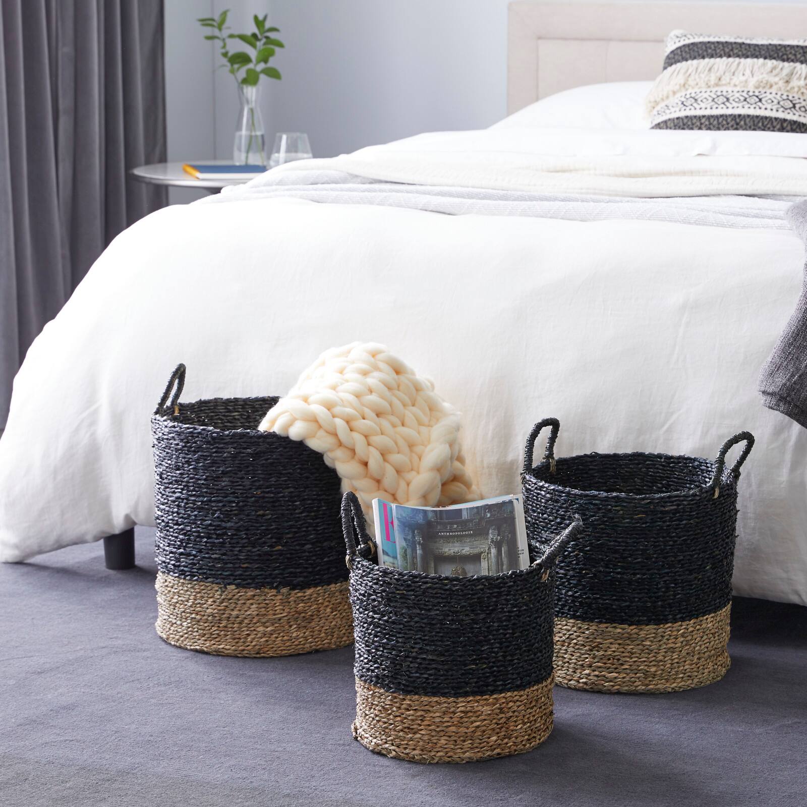 Black Seagrass Modern Storage Basket Set