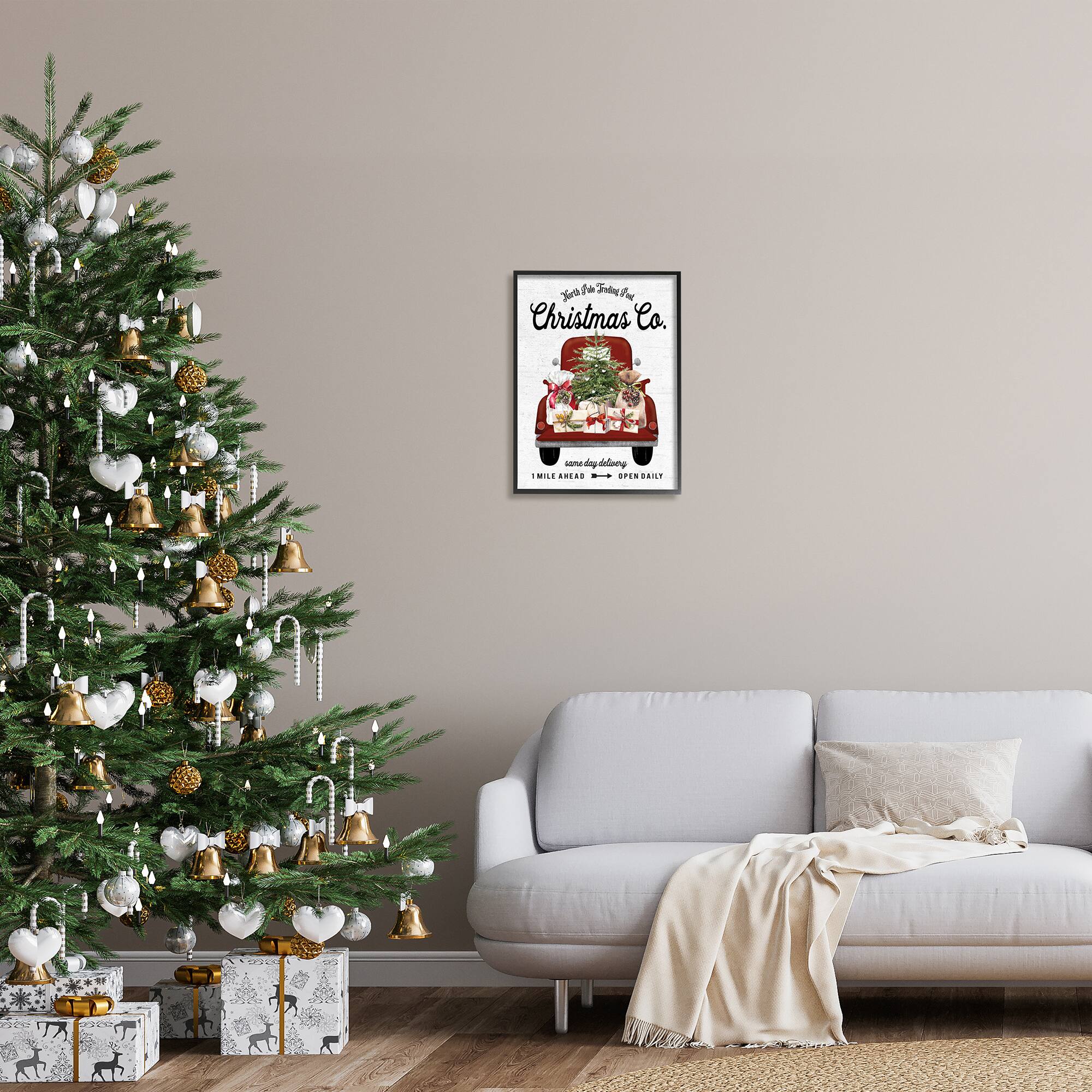 Stupell Industries North Pole Christmas Co. Sign Framed Giclee Art