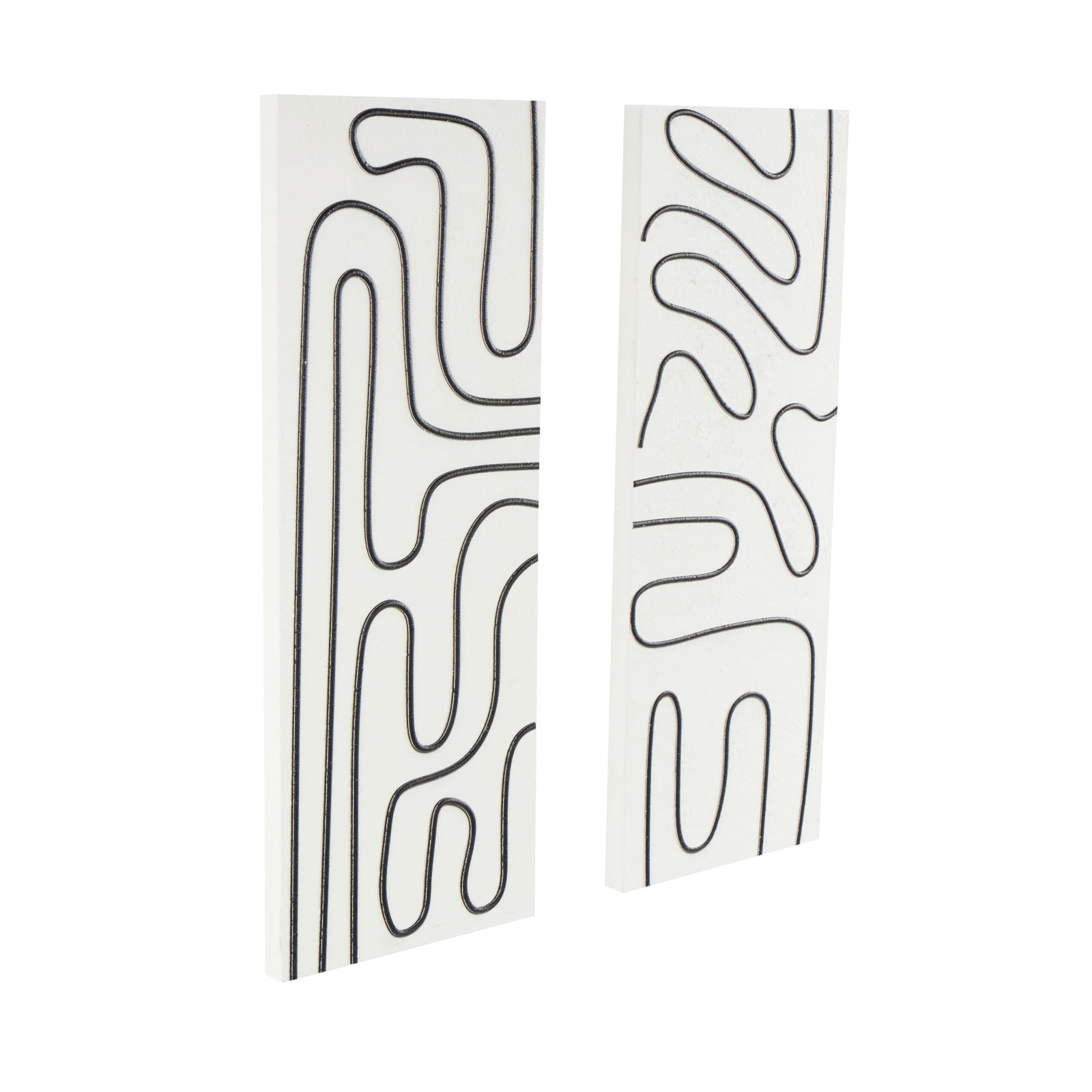 32" x 12" White Wood Geometric Wall Art Set with Black Accents