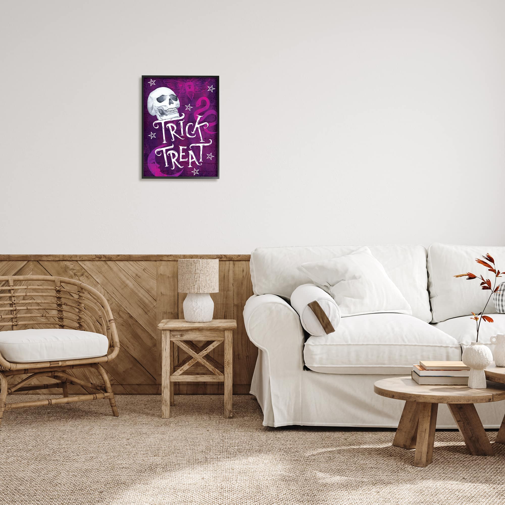 Stupell Industries Trick or Treat Purple Halloween Framed Giclee Art