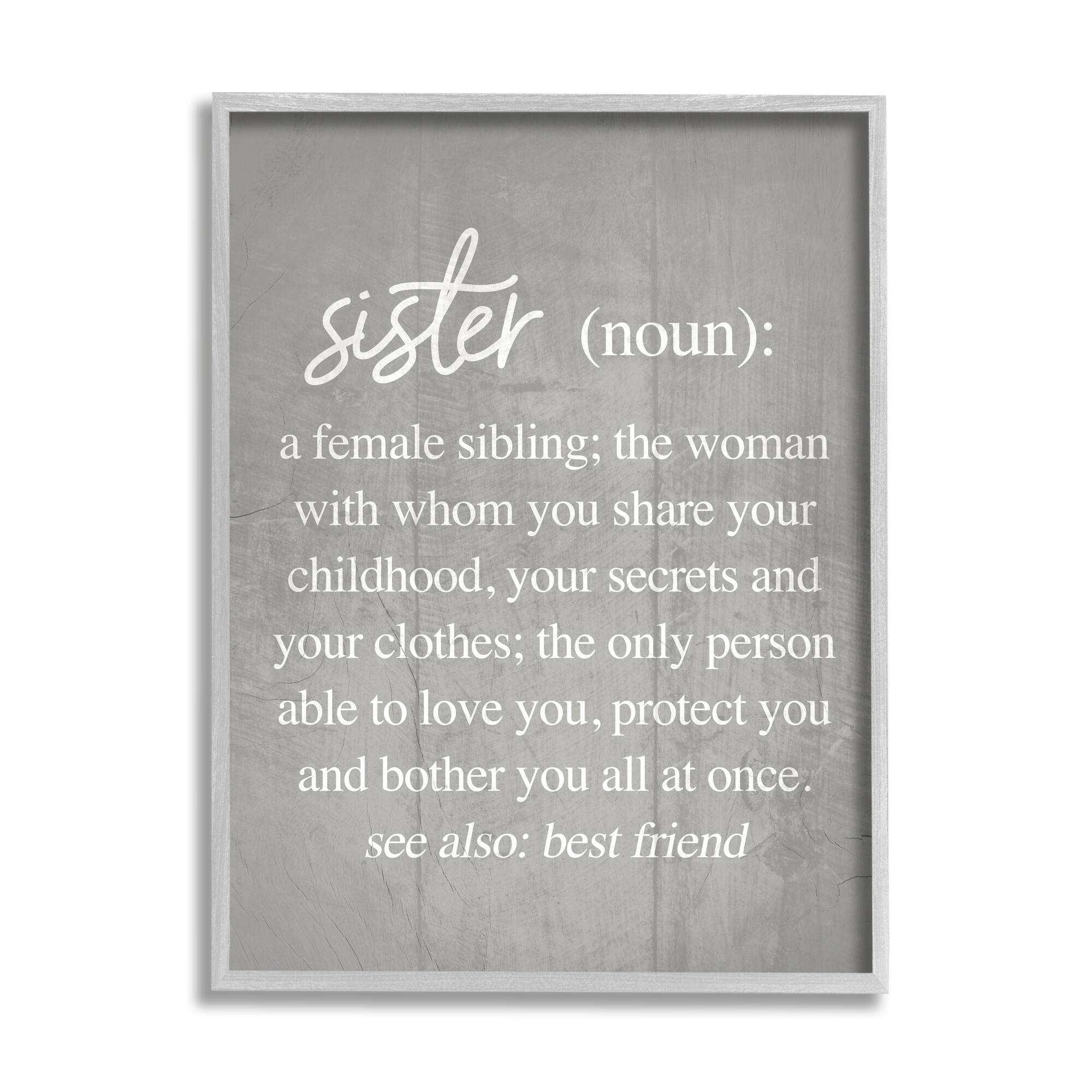 Stupell Industries Sister Definition Family Inspired Phrases Grey Pattern in Gray Frame Wall Art