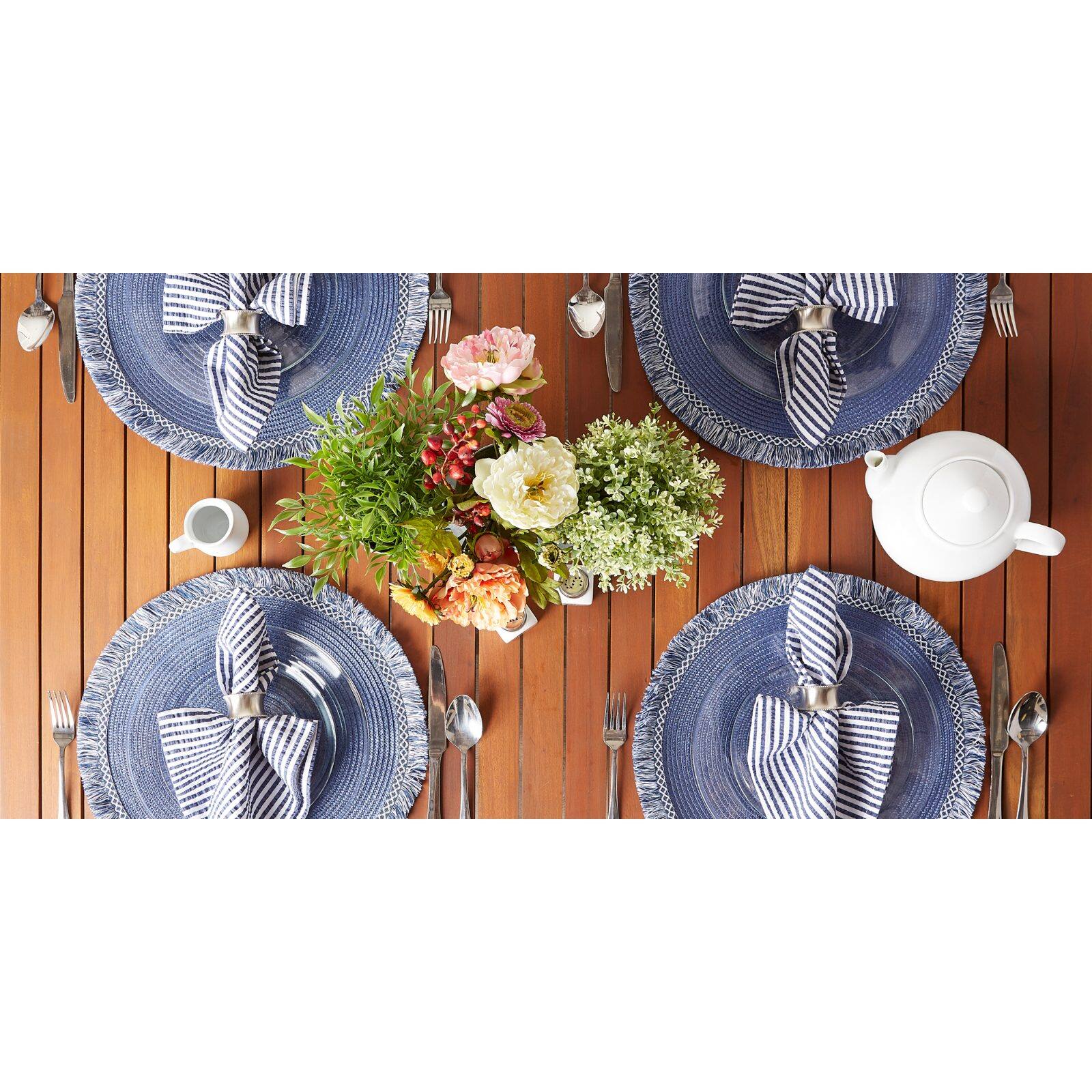 DII® 15" Round Nautical Blue Fringed Placemat Set, 6ct.