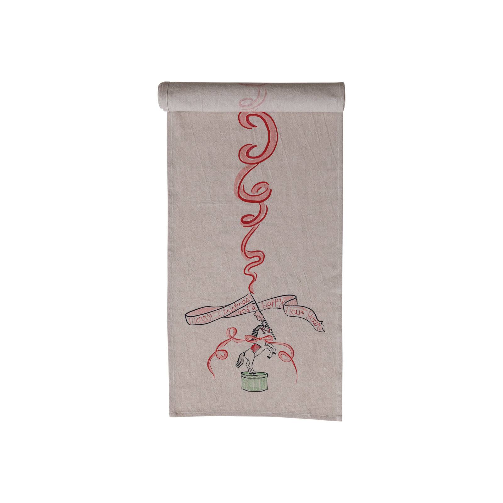 Hello Honey&#xAE; 72&#x22; Multicolor Cotton Chambray Printed Table Runner with Carousel Horse &#x26; Ribbon Design
