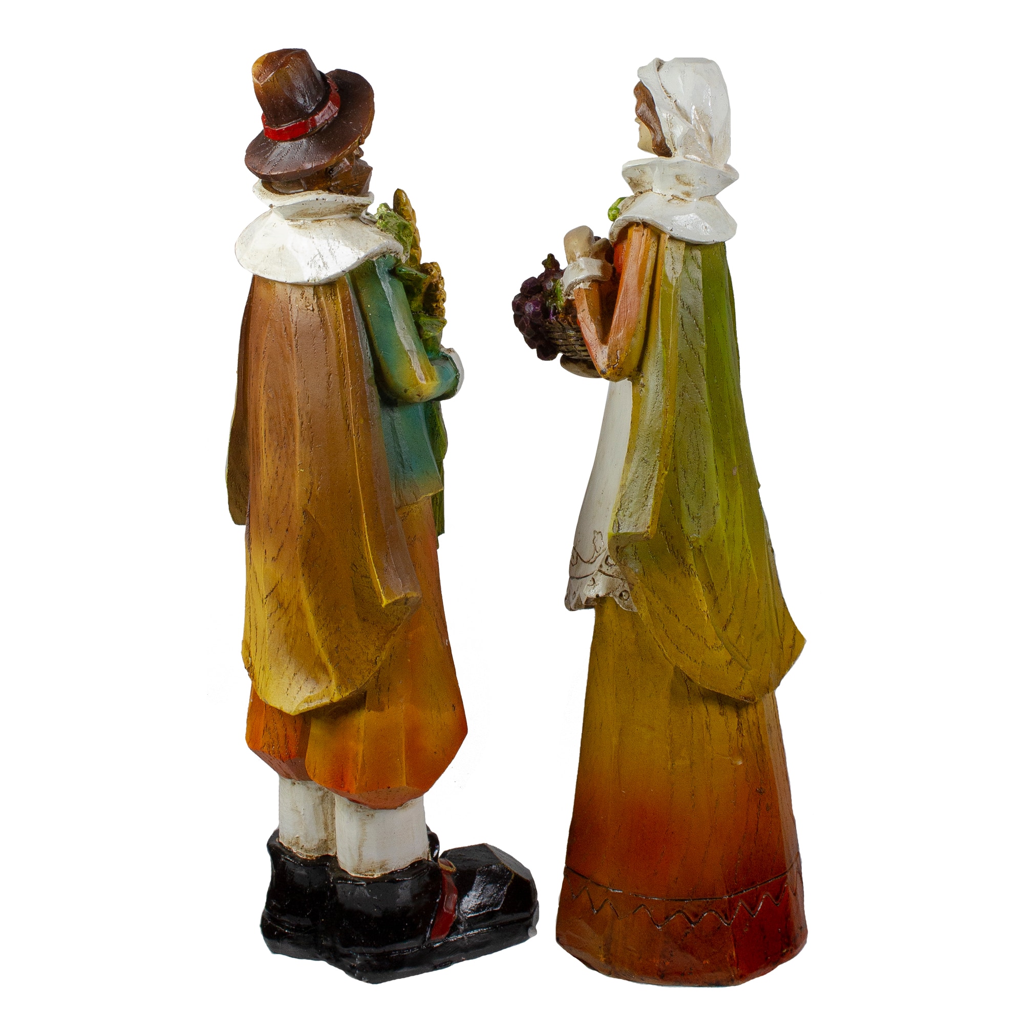 Male &#x26; Female Pilgrim Wooden Thanksgiving Figurine Set