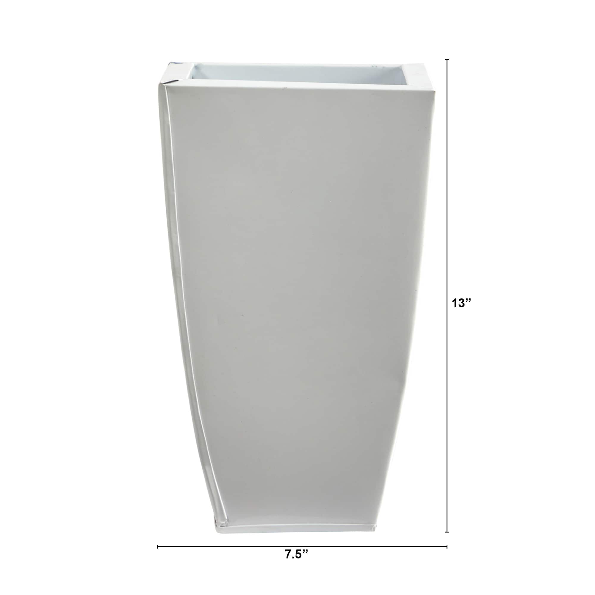 13" White Tapered Square Metal Planter