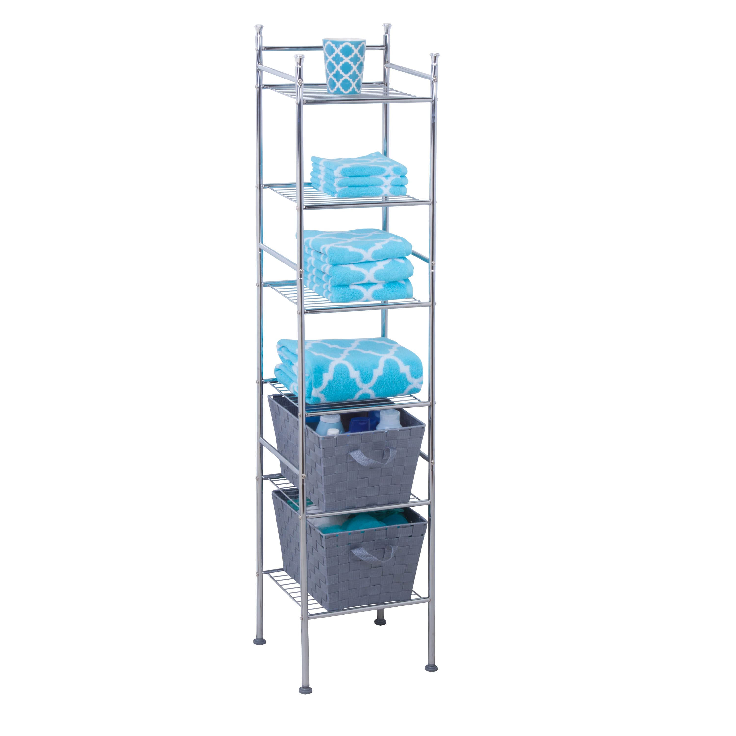 Honey-Can-Do Bath 6-Tier Steel Storage Tower, Chrome, Holds up to 10 lb per  Shelf 