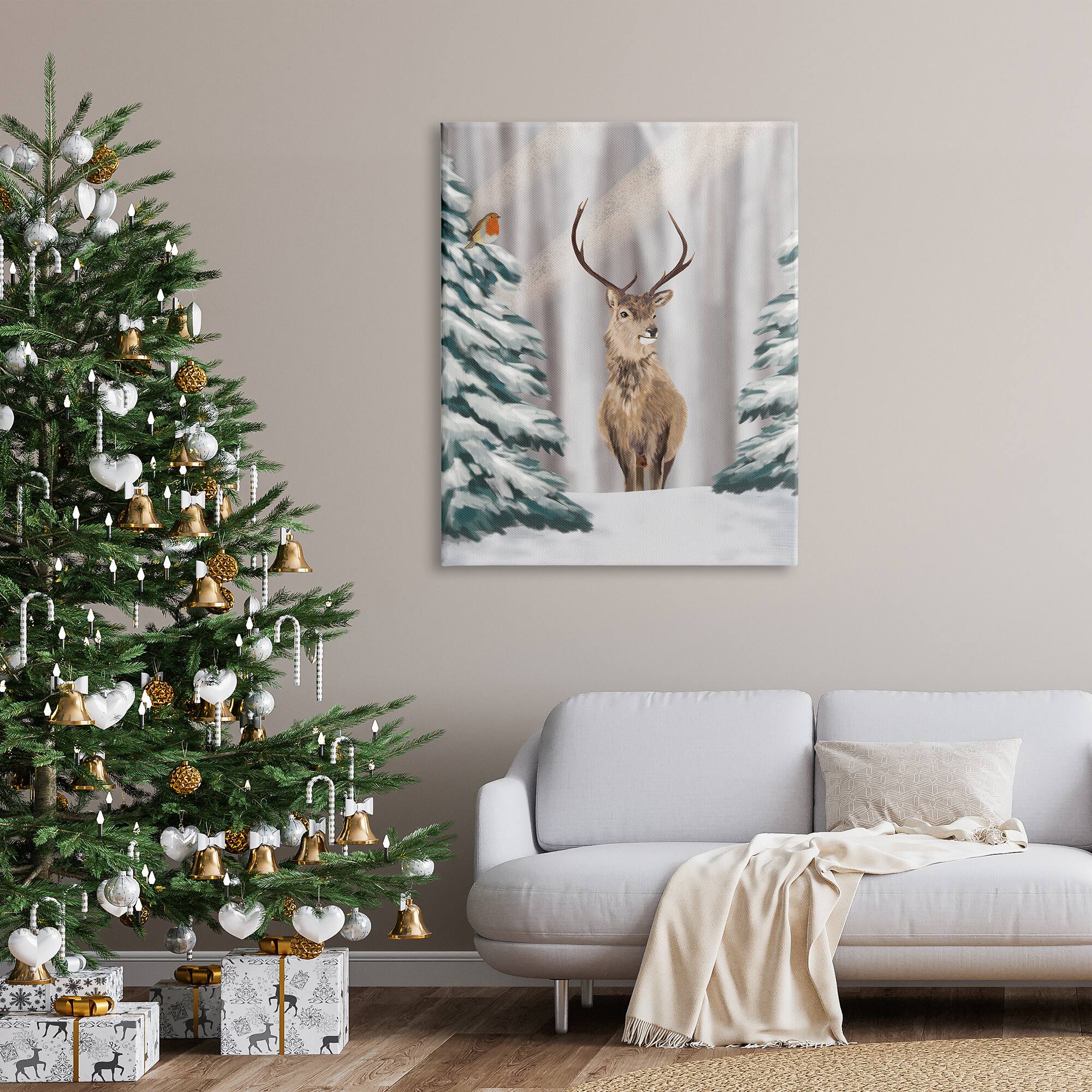 Stupell Industries Seasonal Deer Winter Landscape Canvas Wall Art