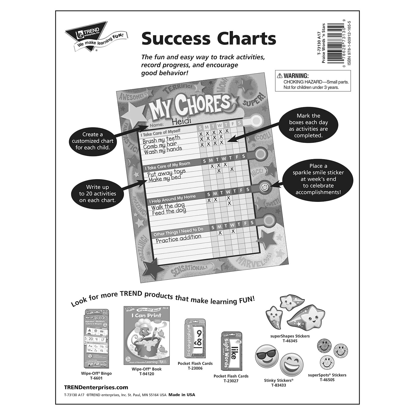 Trend Enterprises® Praise Words 'n Stars Chore Charts, 3 Packs of 25 Sheets