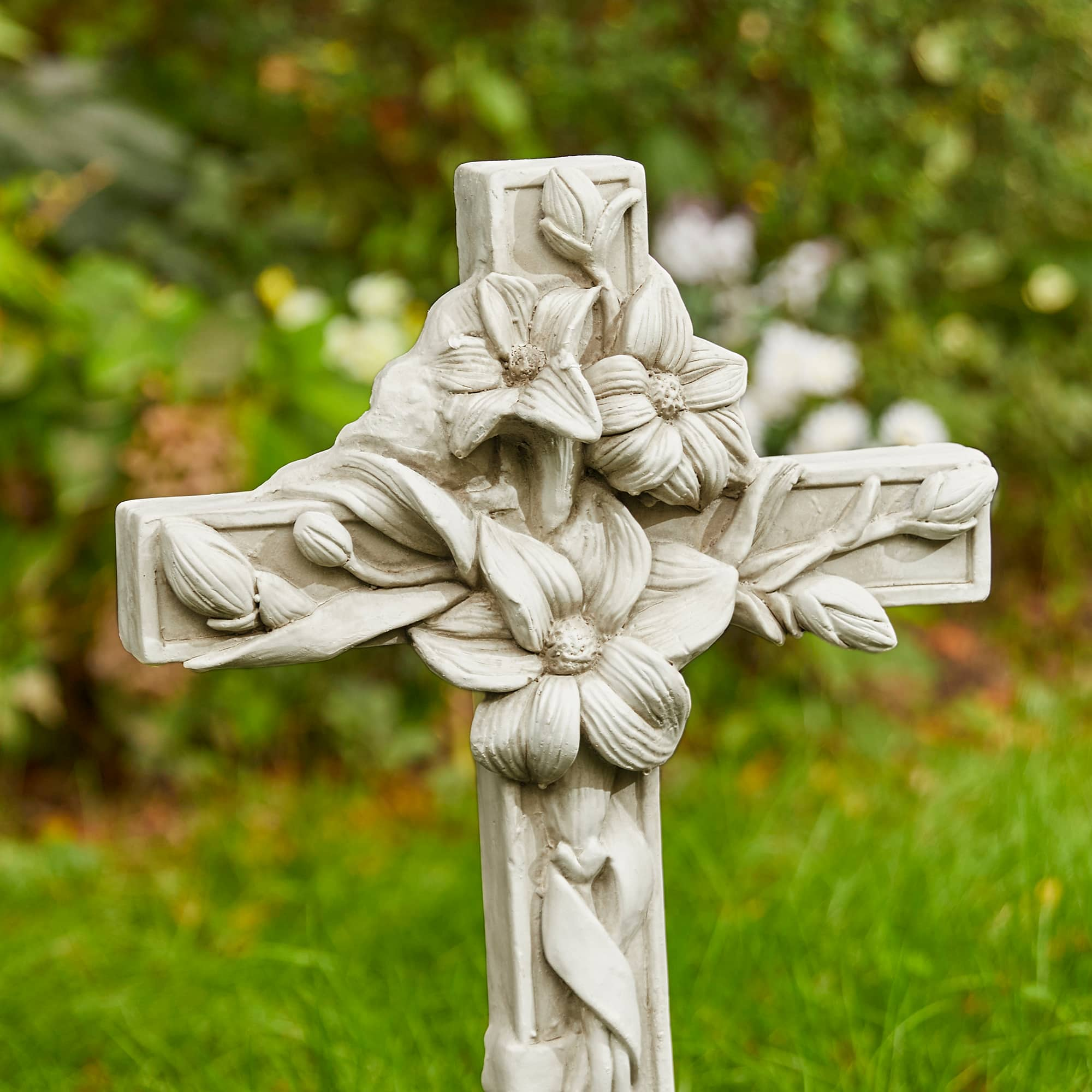 Glitzhome&#xAE; 21&#x22; Holy Cross with Lily Garden Statue